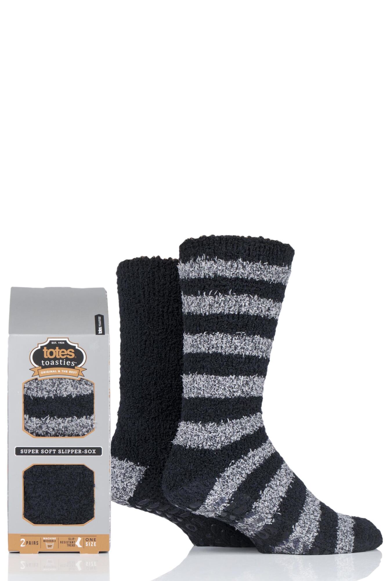 2 Pair Twin Super Soft Stripe and Plain Bed Socks Men's - Totes