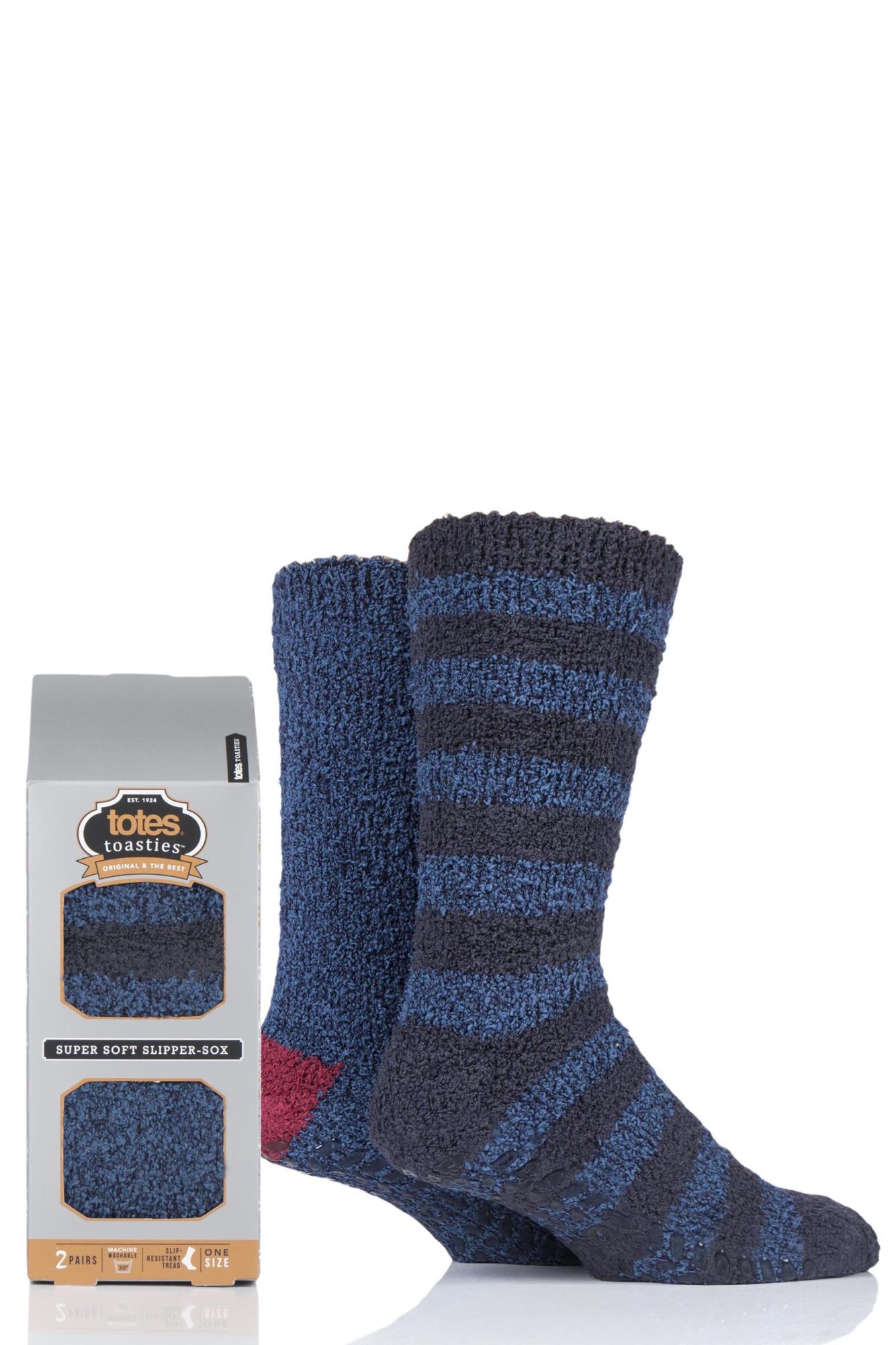 2 Pair Twin Super Soft Stripe and Plain Bed Socks Men's - Totes