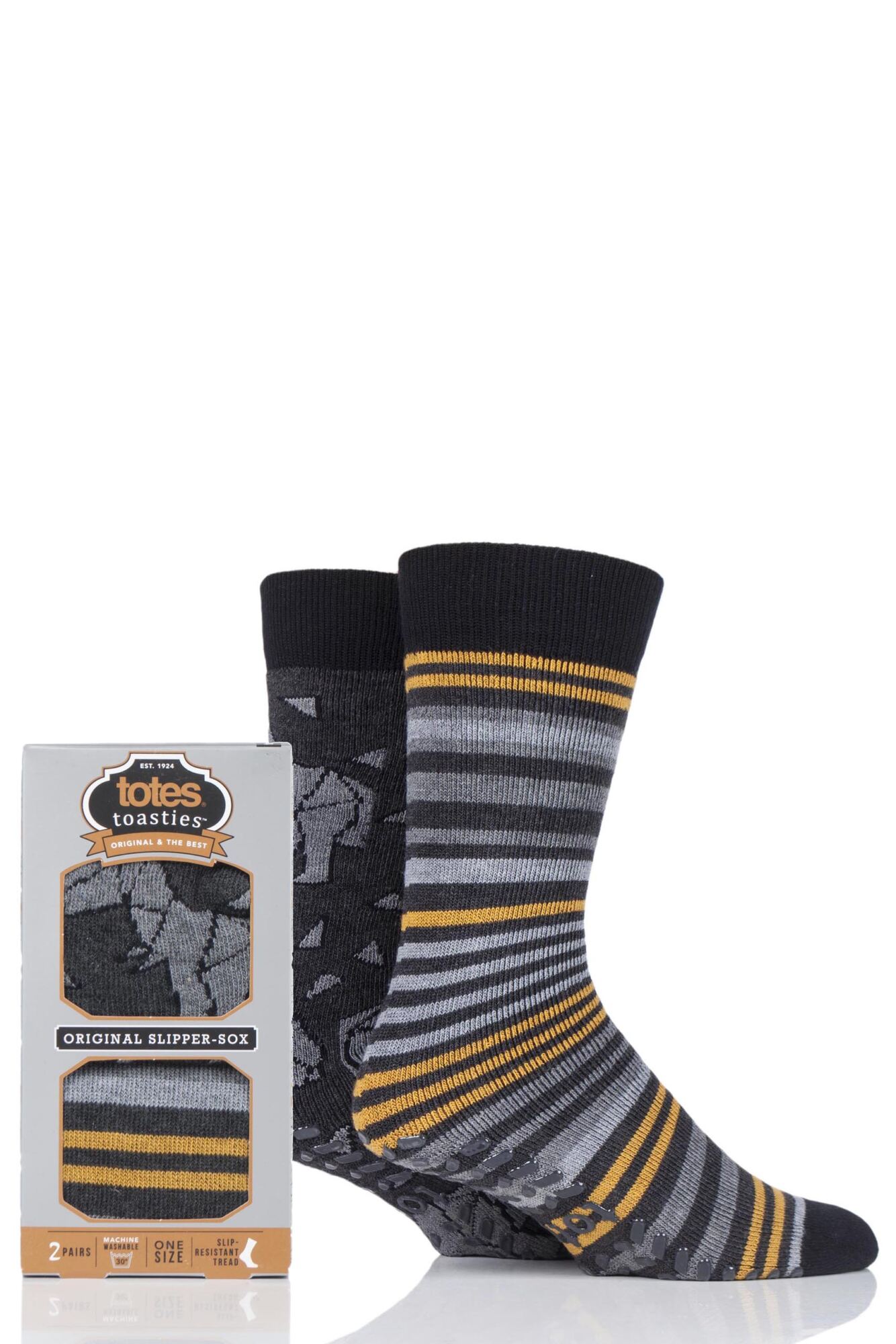 2 Pair Original Plain and Patterned Slipper Socks Men's - Totes