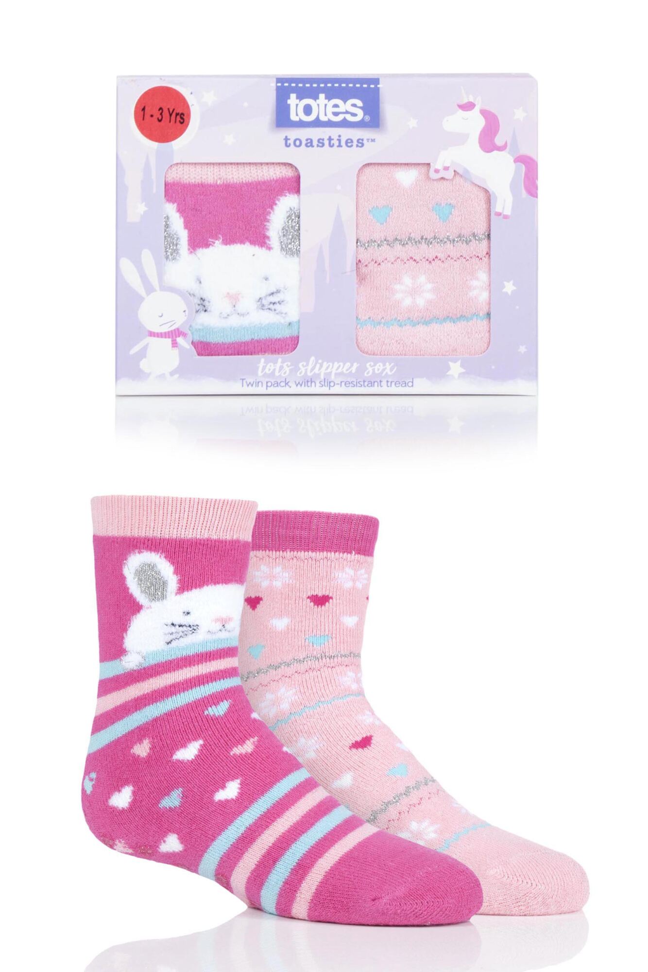 2 Pair Tots Originals Novelty Slipper Socks Girls - Totes