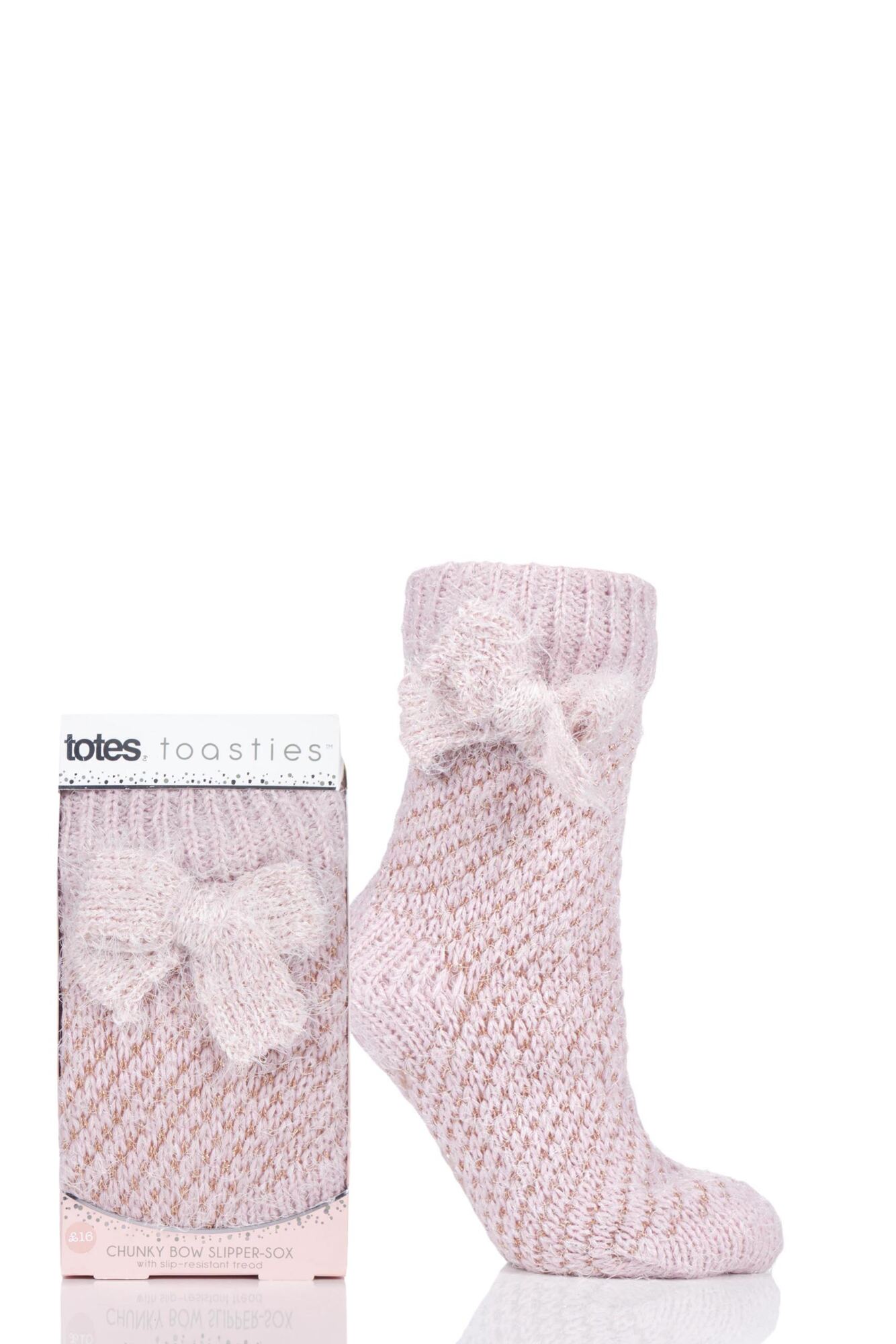 1 Pair Bow Sparkle Chunky Knit Socks Ladies - Totes