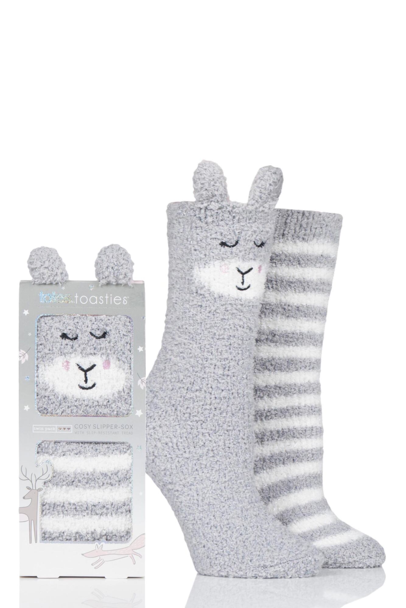 2 Pair Cosy Animal Striped Socks Ladies - Totes