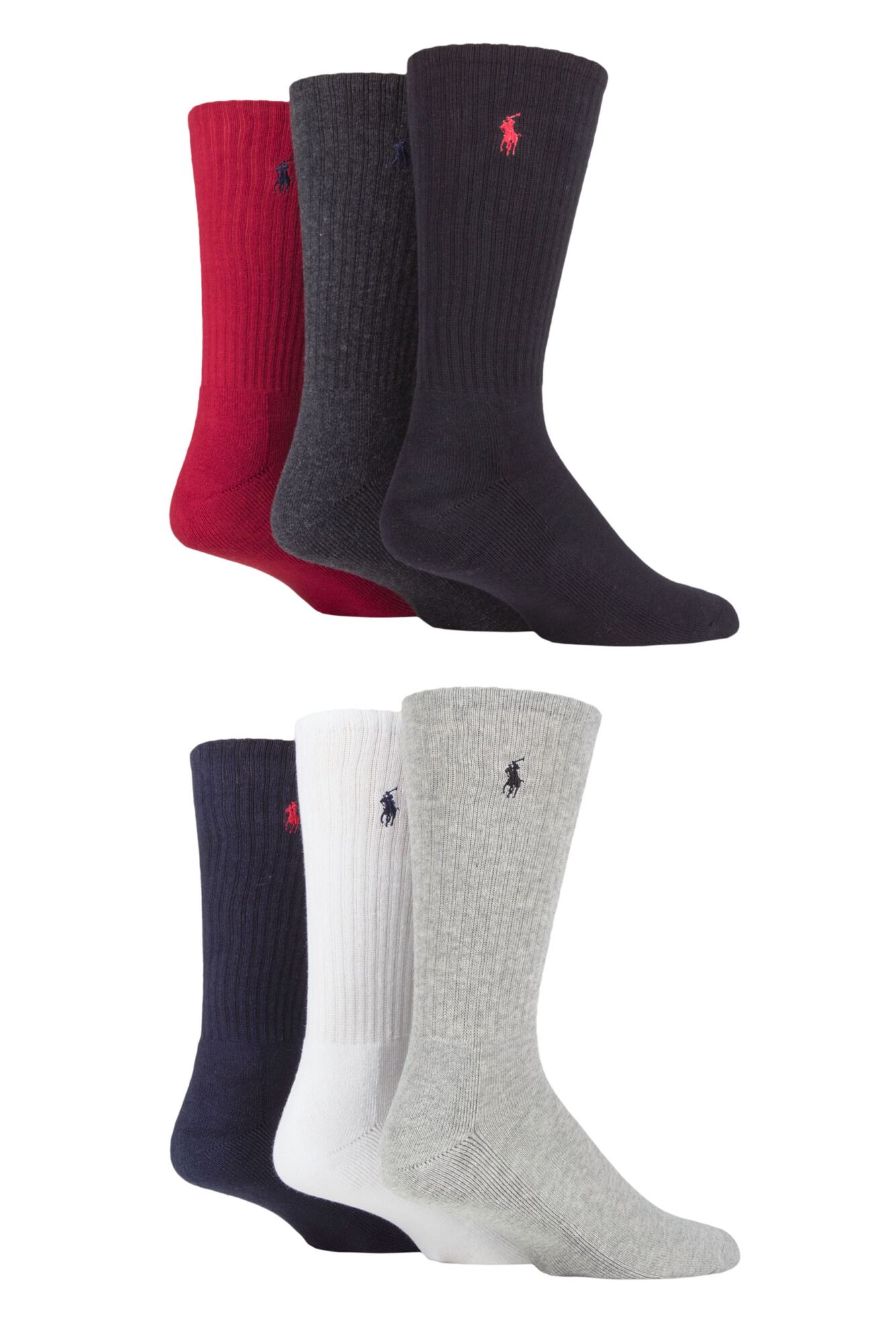 MENS 6 PAIR RALPH LAUREN COTTON CREW SPORTS SOCKS