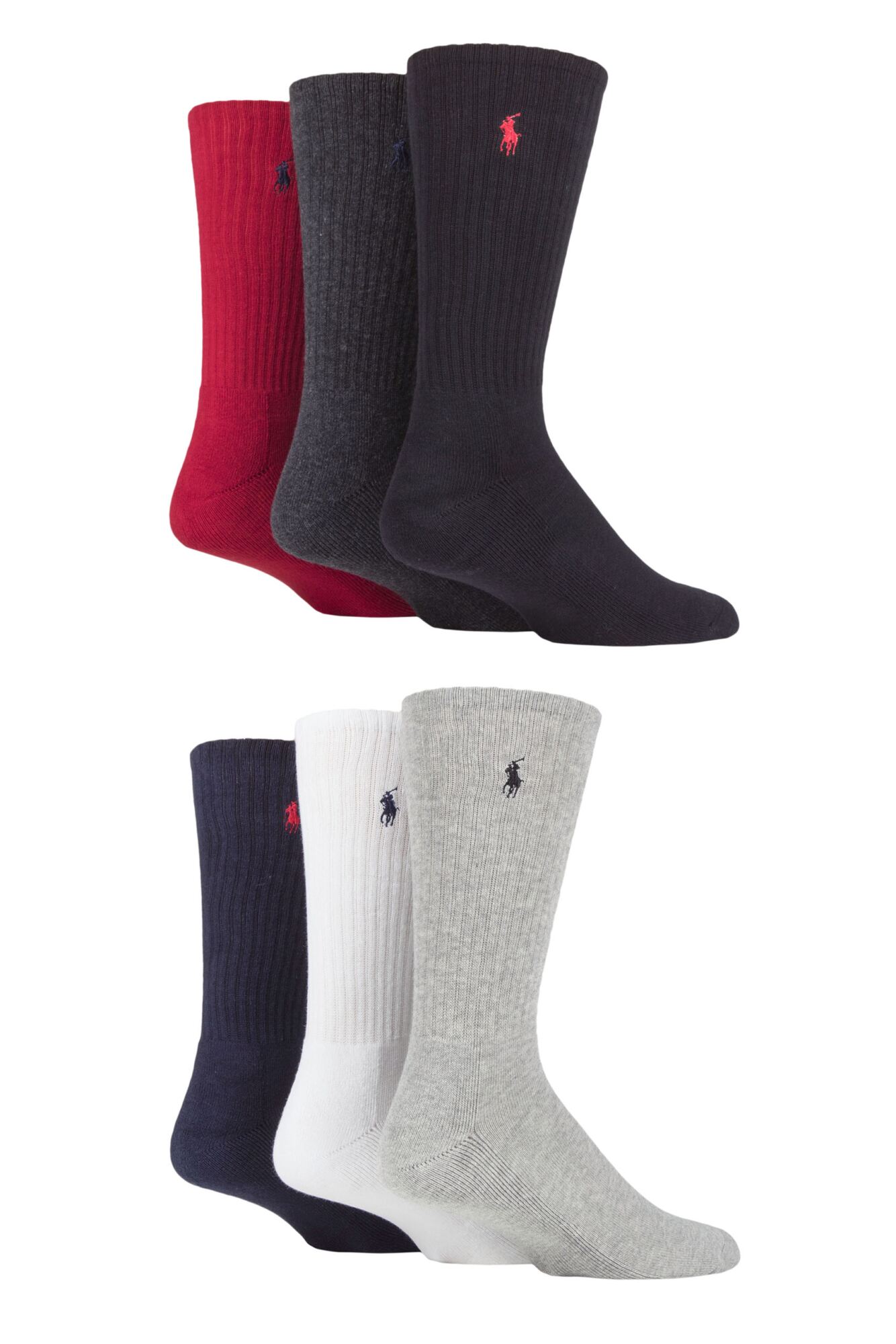 MENS 6 PAIR RALPH LAUREN COTTON CREW SPORTS SOCKS