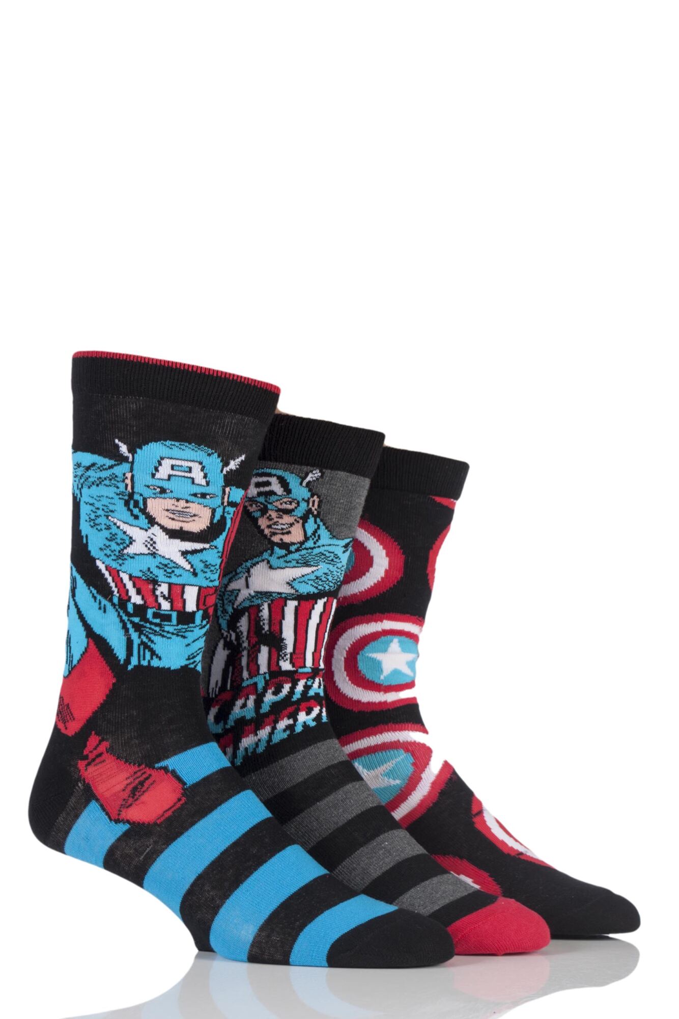 3 Pair Marvel Captain America Mix Cotton Socks Men's - Film & TV Characters