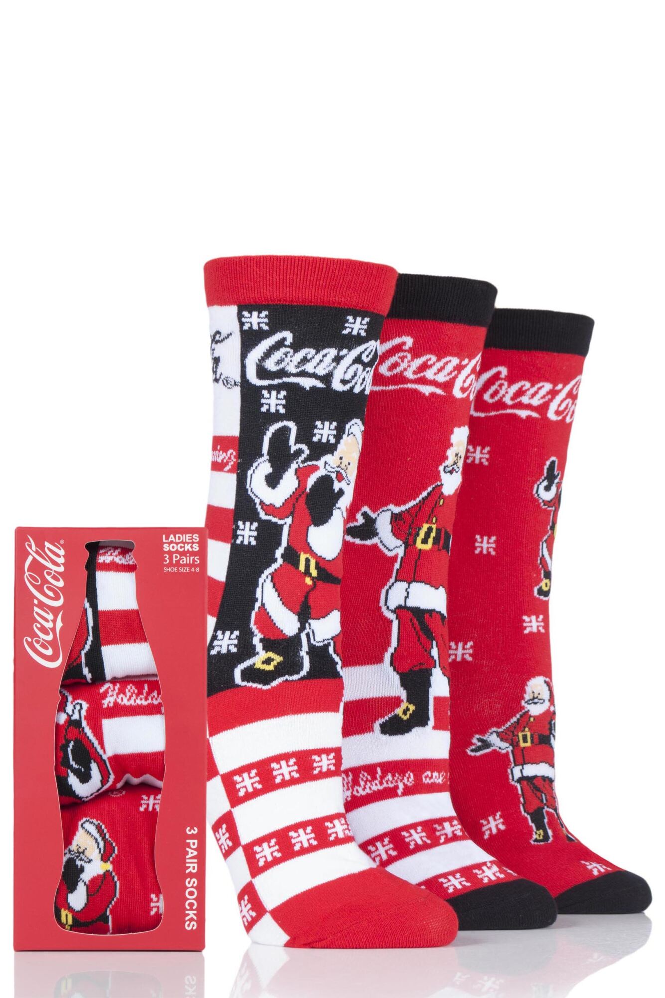 Ladies 3 Pair Coca Cola Santa Design Gift Boxed Socks