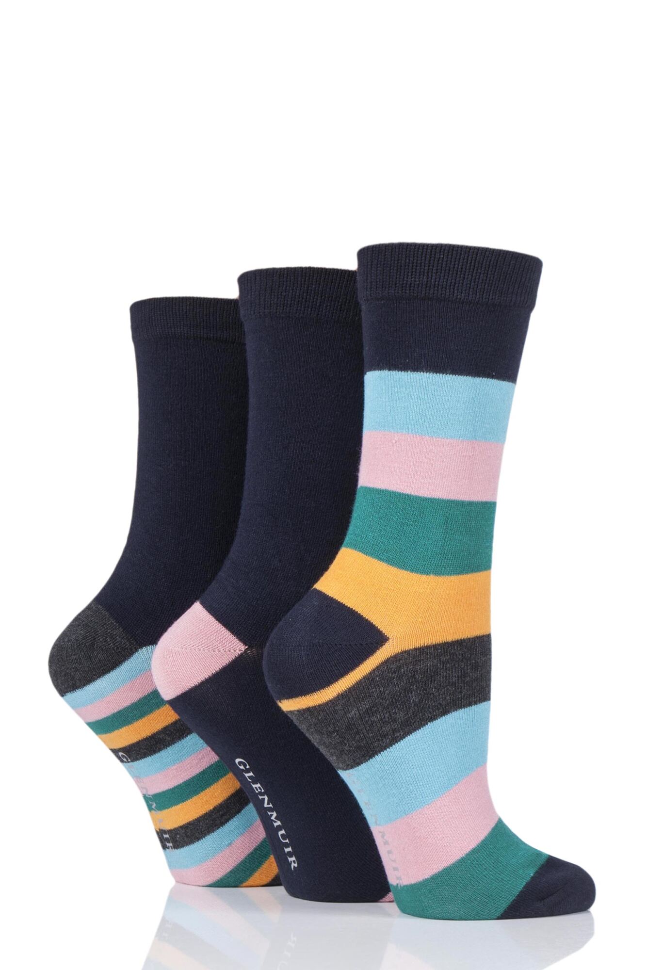 3 Pair Mixed Stripe Bamboo Socks Ladies - Glenmuir