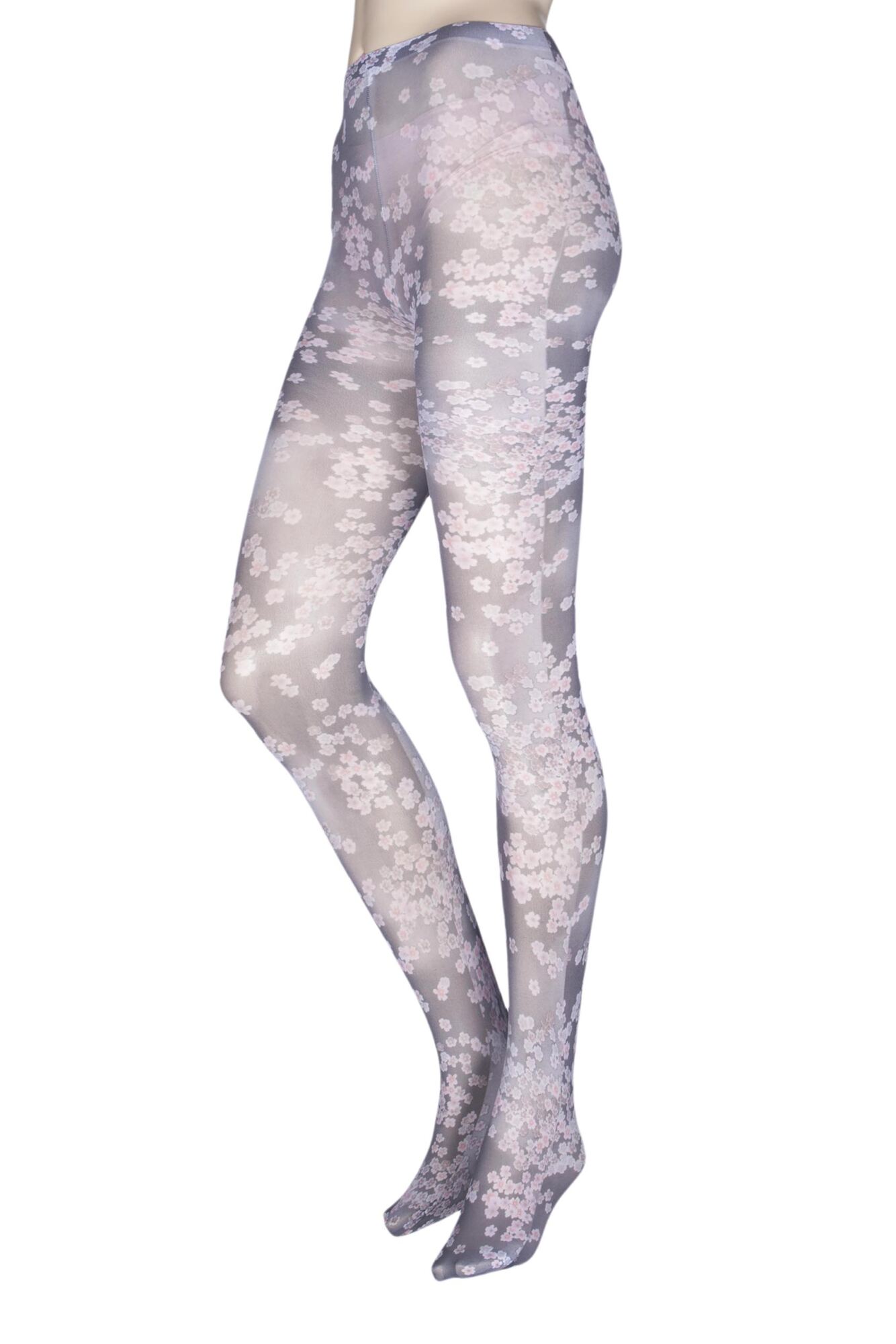 1 Pair Cherry Blossom Patterned Printed Tights Ladies - Elle