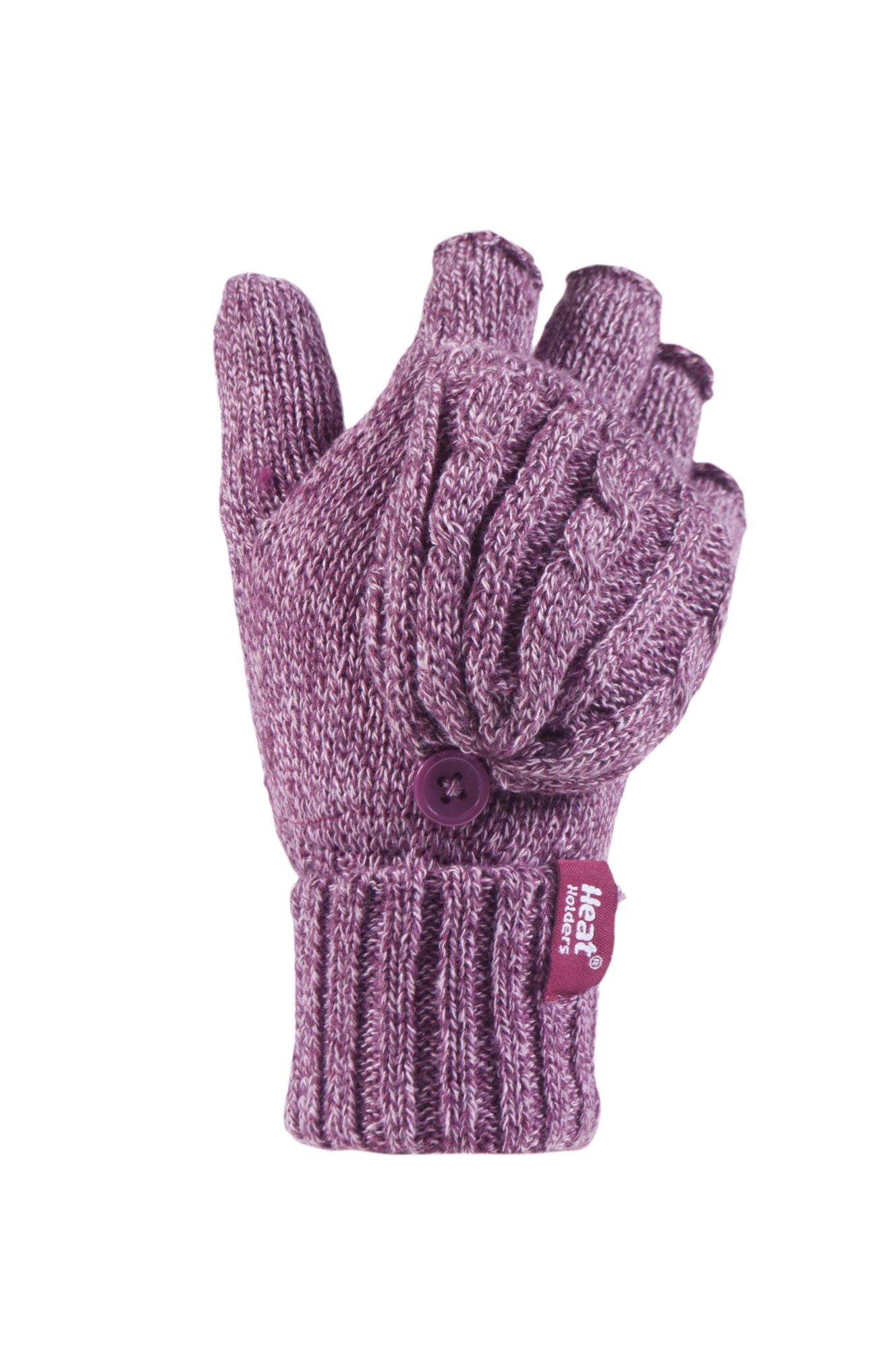  Ladies 1 Pair Heat Holders 3.2 Tog Heatweaver Yarn Fingerless Gloves with Converter Mitt