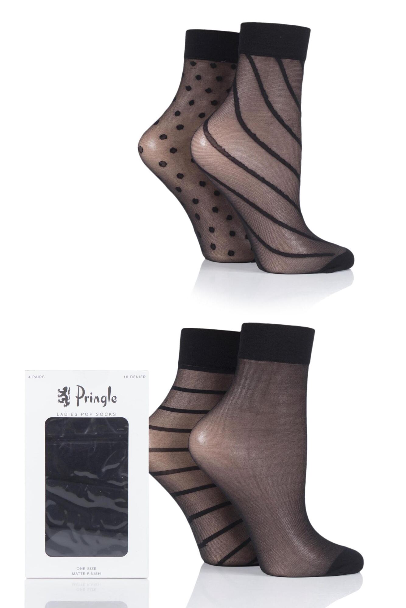 Ladies 4 Pair Pringle Sheer Patterned Pop Socks from