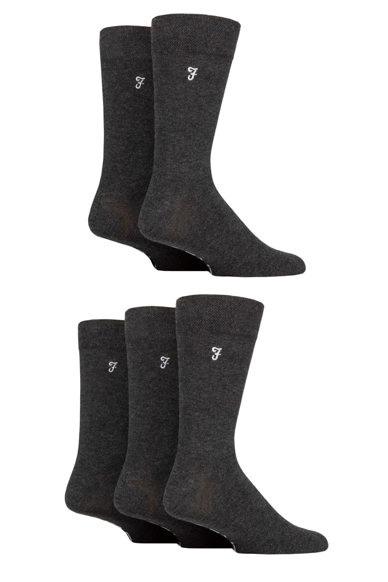 Mens 5 Pair Farah Plain, Striped and Patterned Everyday Bamboo Socks