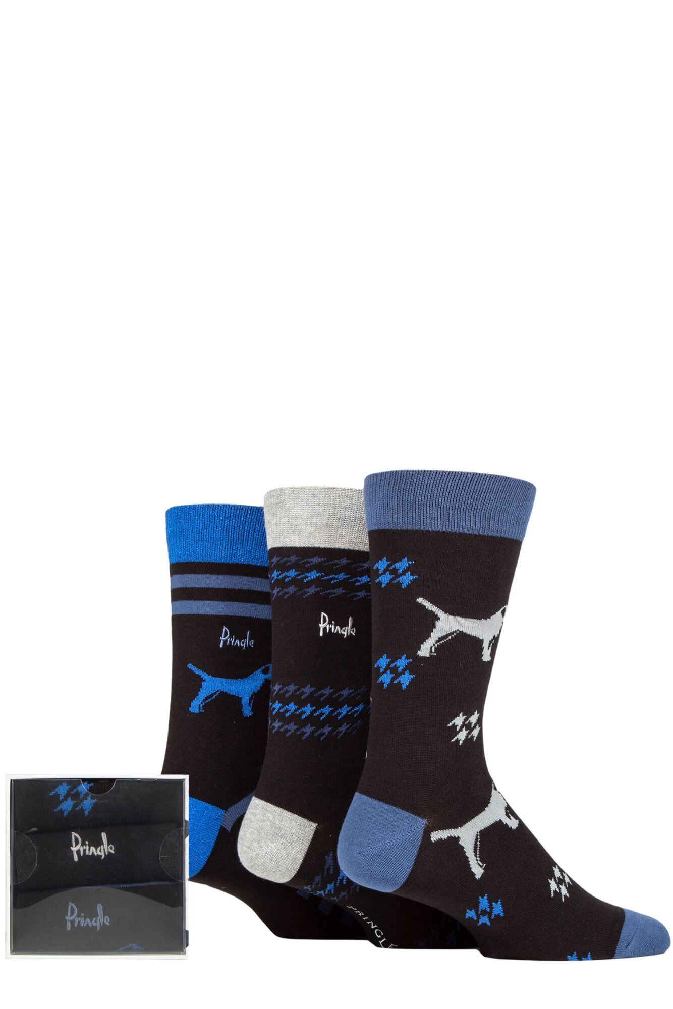 Mens 3 Pair Pringle Dog Gift Boxed Cotton Socks