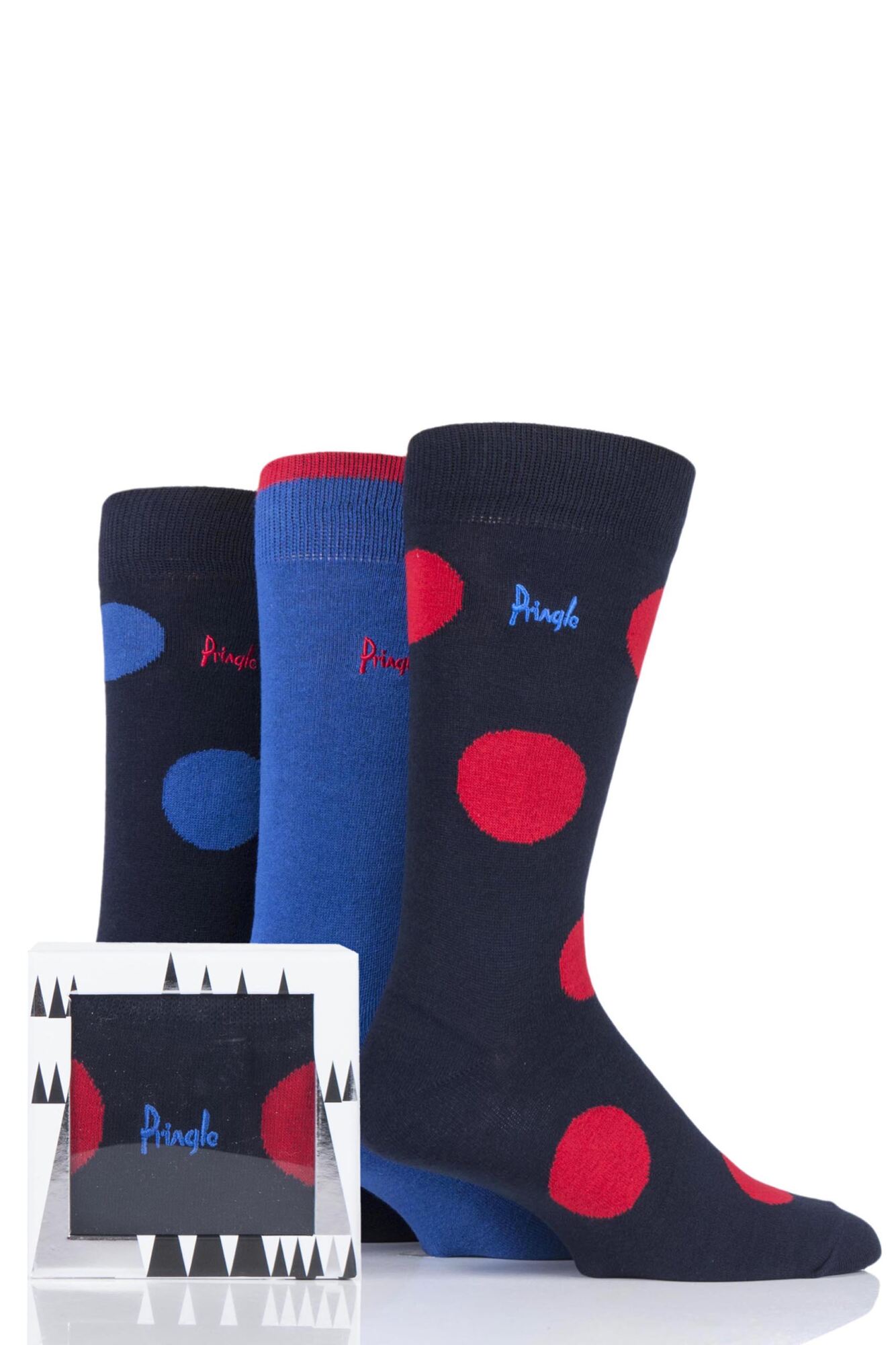 3 Pair Large Dots and Plain Gift Boxed Cotton Socks Men's - Pringle