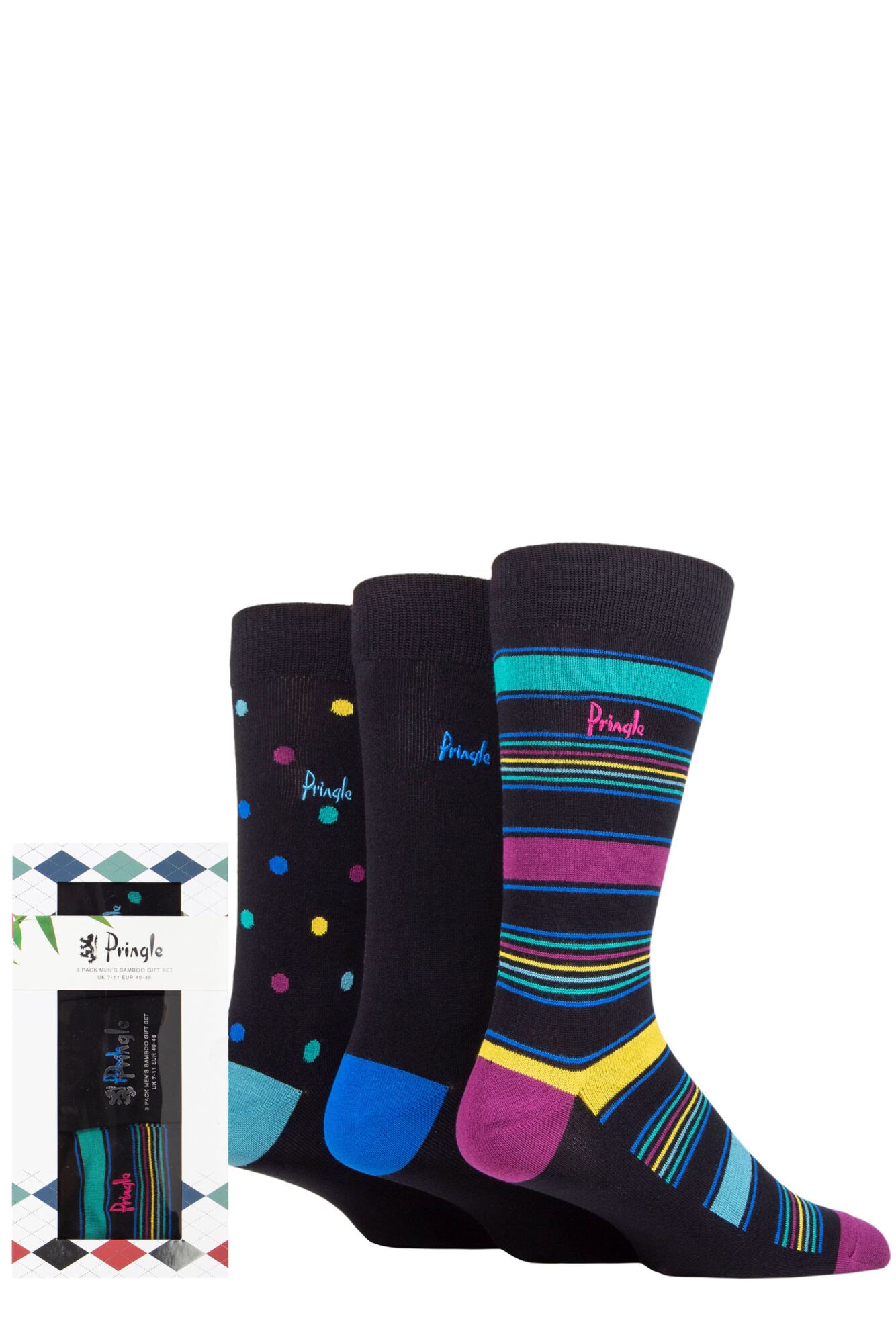 Mens 3 Pair Pringle Bamboo Patterned Gift Boxed Socks