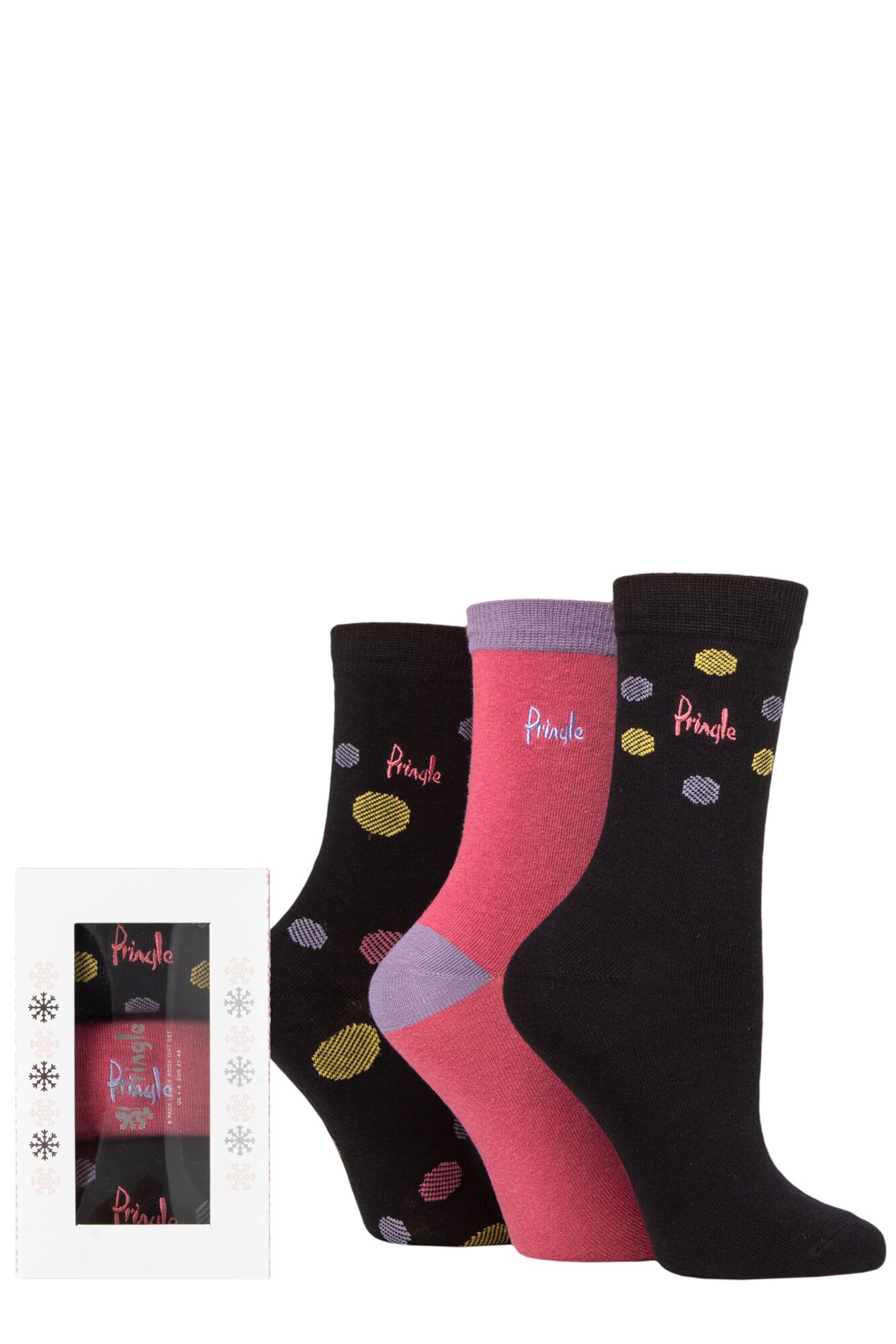 Ladies 3 Pair Pringle Patterned Socks with Christmas Snowflake Gift Box