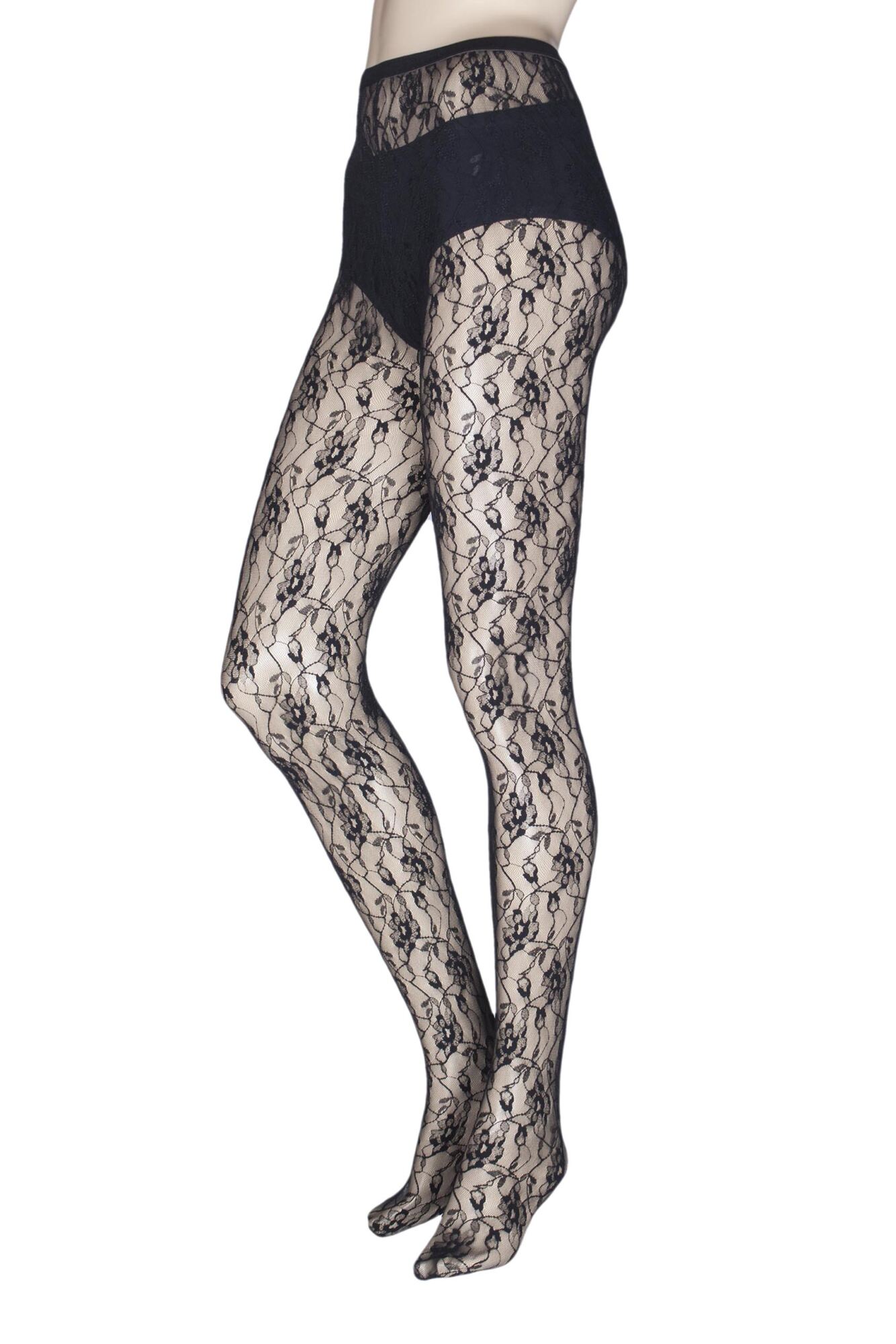 1 Pair Sweet Roses Lace Tights Ladies - Jonathan Aston