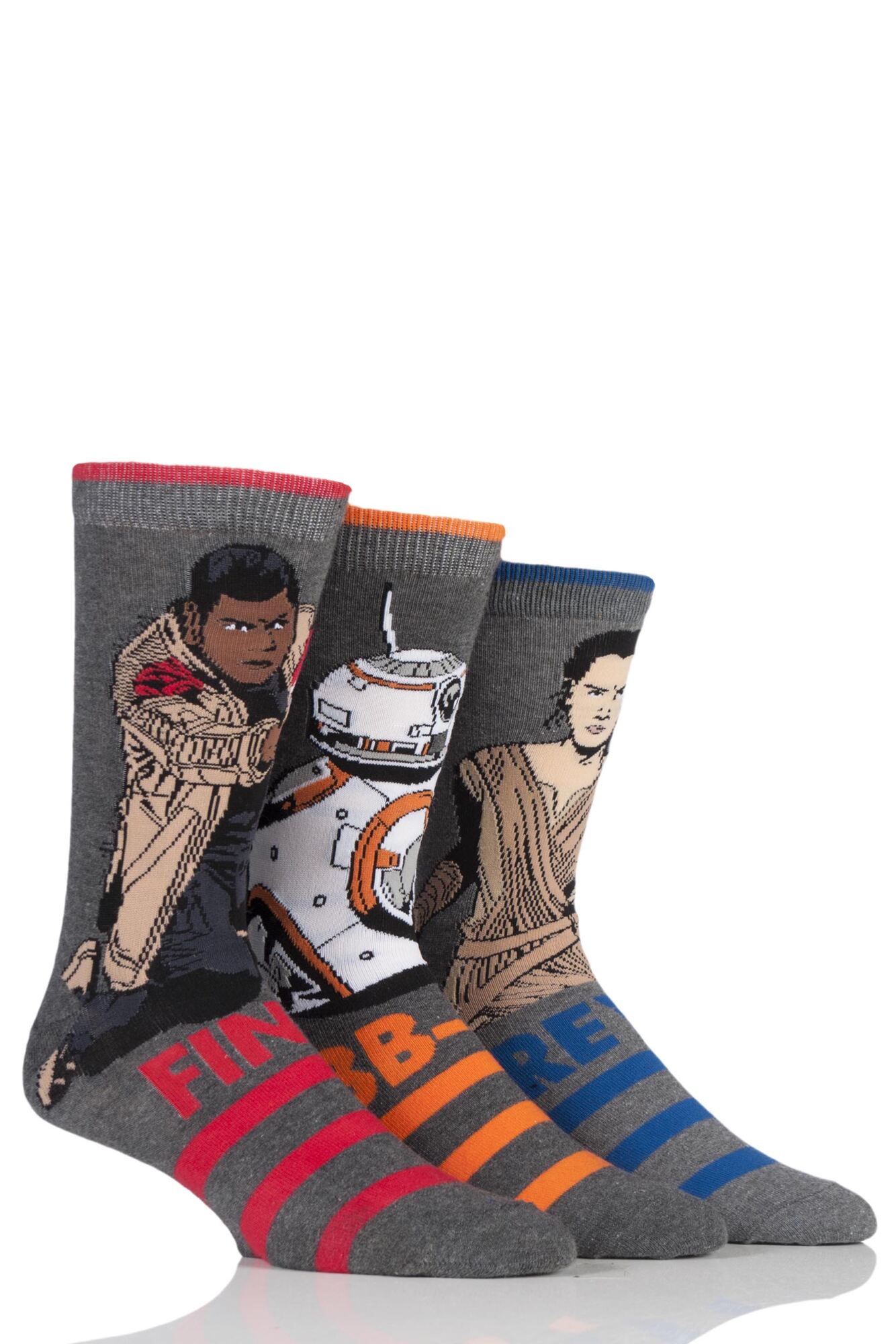 3 Pair Star Wars New Heroes BB-8, Rey and Finn Socks Men's - Film & TV Characters