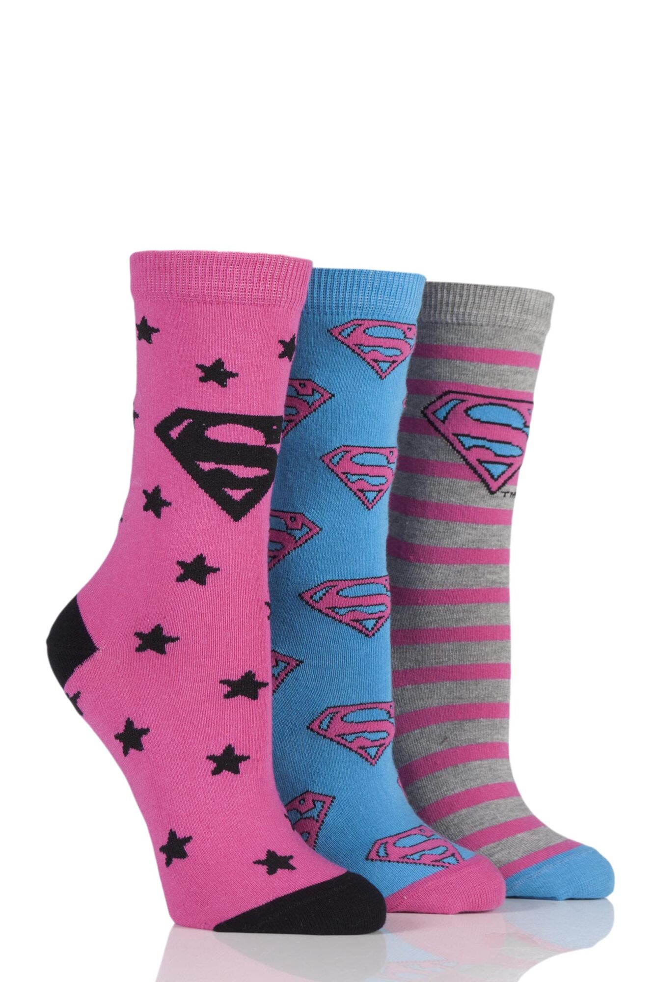 3 Pair DC Superman / Supergirl Logo Socks Ladies - Film & TV Characters