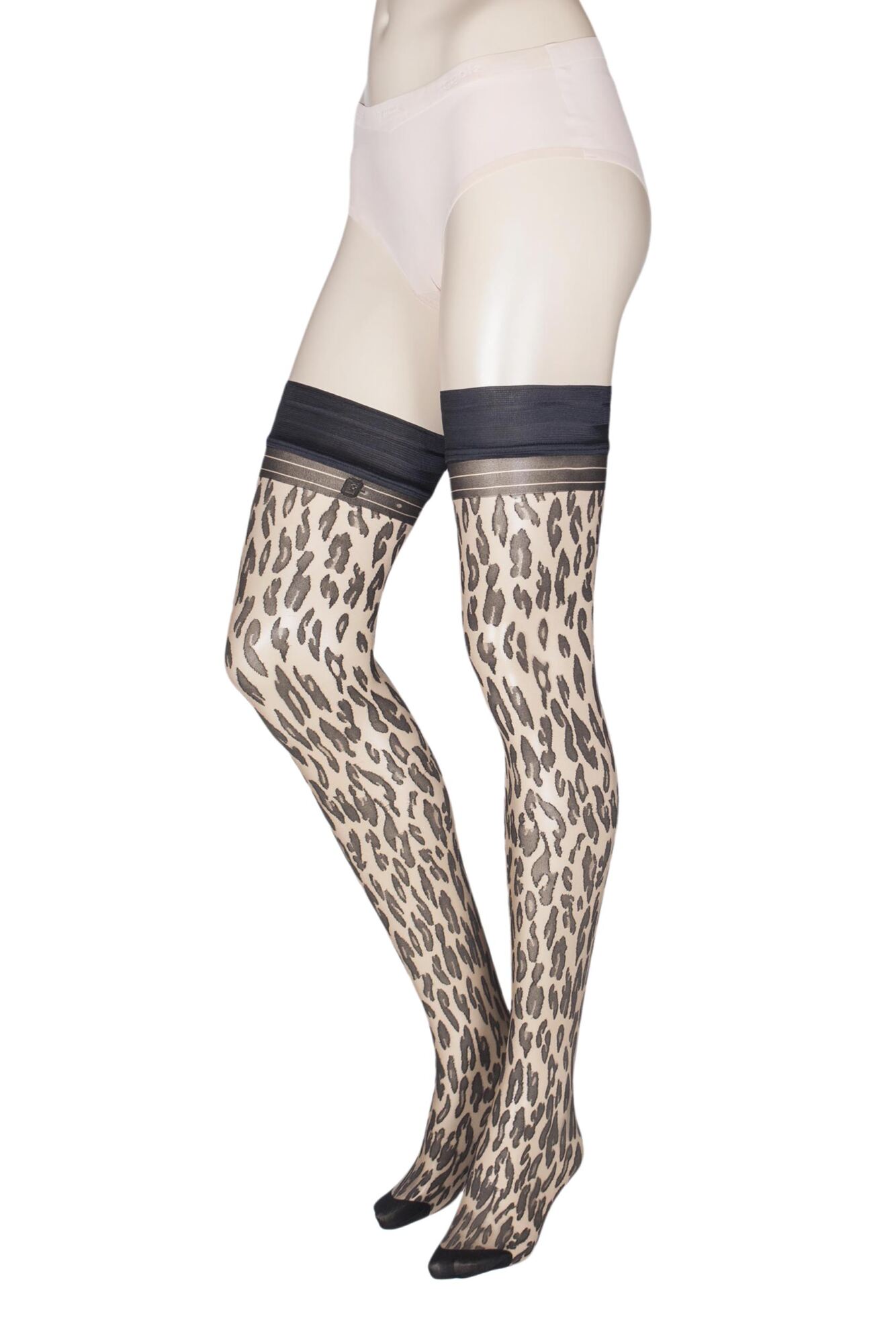 1 Pair Malvasia Animal Print Sheer Hold Ups Ladies - Trasparenze