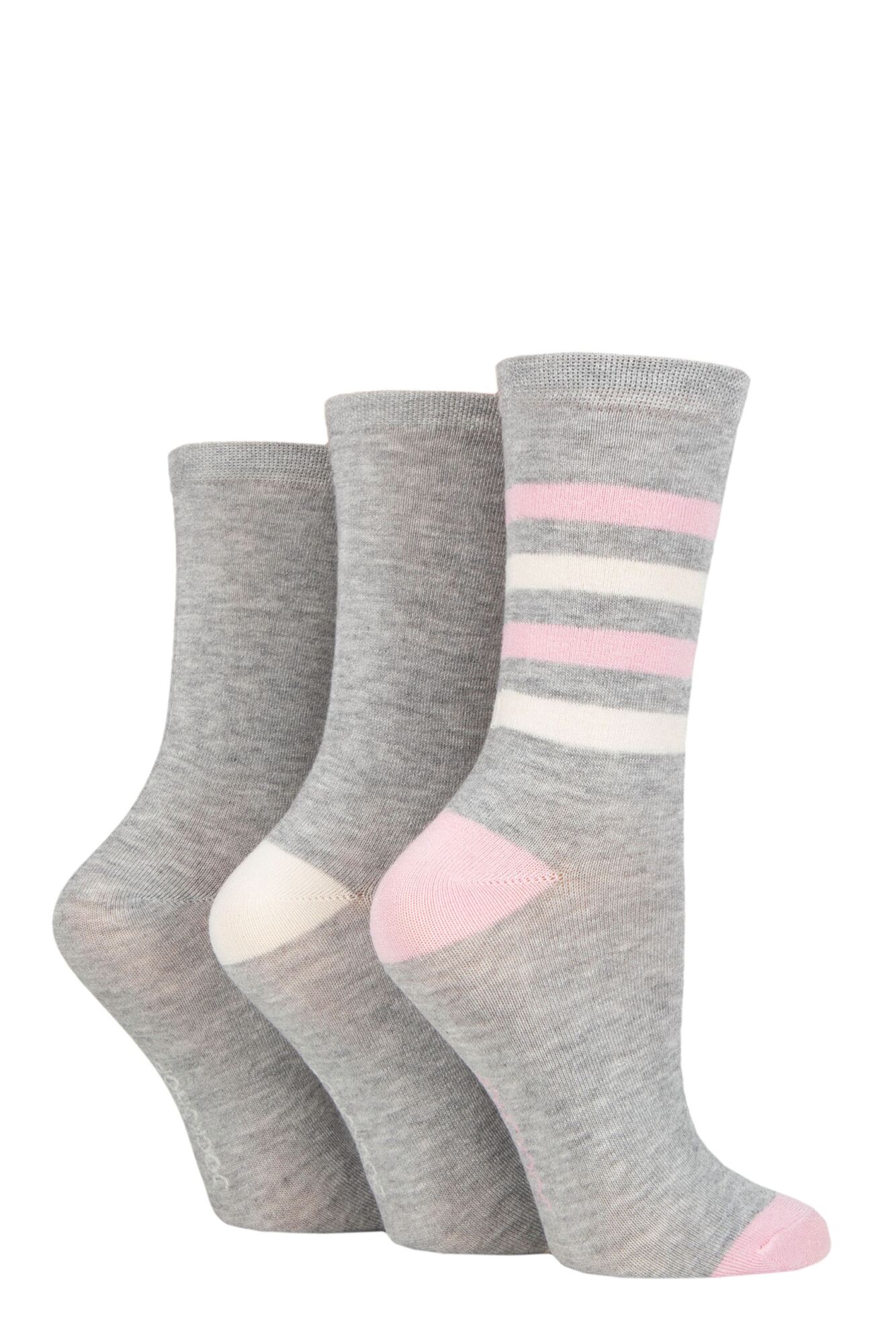 Ladies 3 Pair SOCKSHOP Patterned Plain and Striped Bamboo Socks