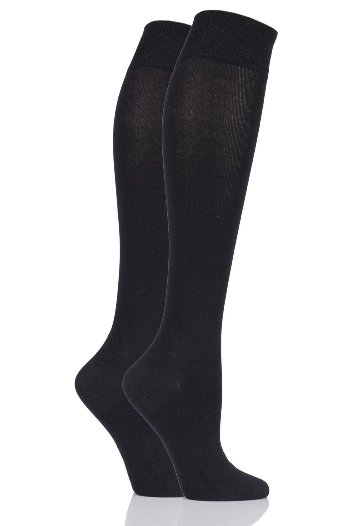 Ladies 2 Pair SOCKSHOP Plain Bamboo Knee High Socks with Smooth Toe ...