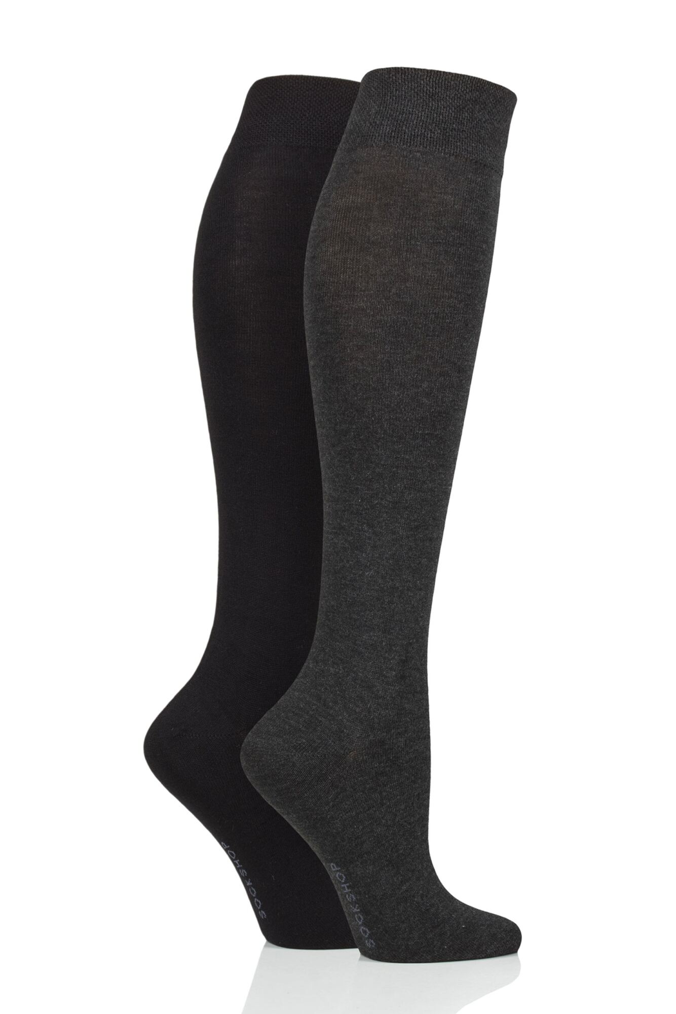 2 Pair Plain And Patterned Bamboo Knee High Socks With Smooth Toe Seams Ladies - Sockshop