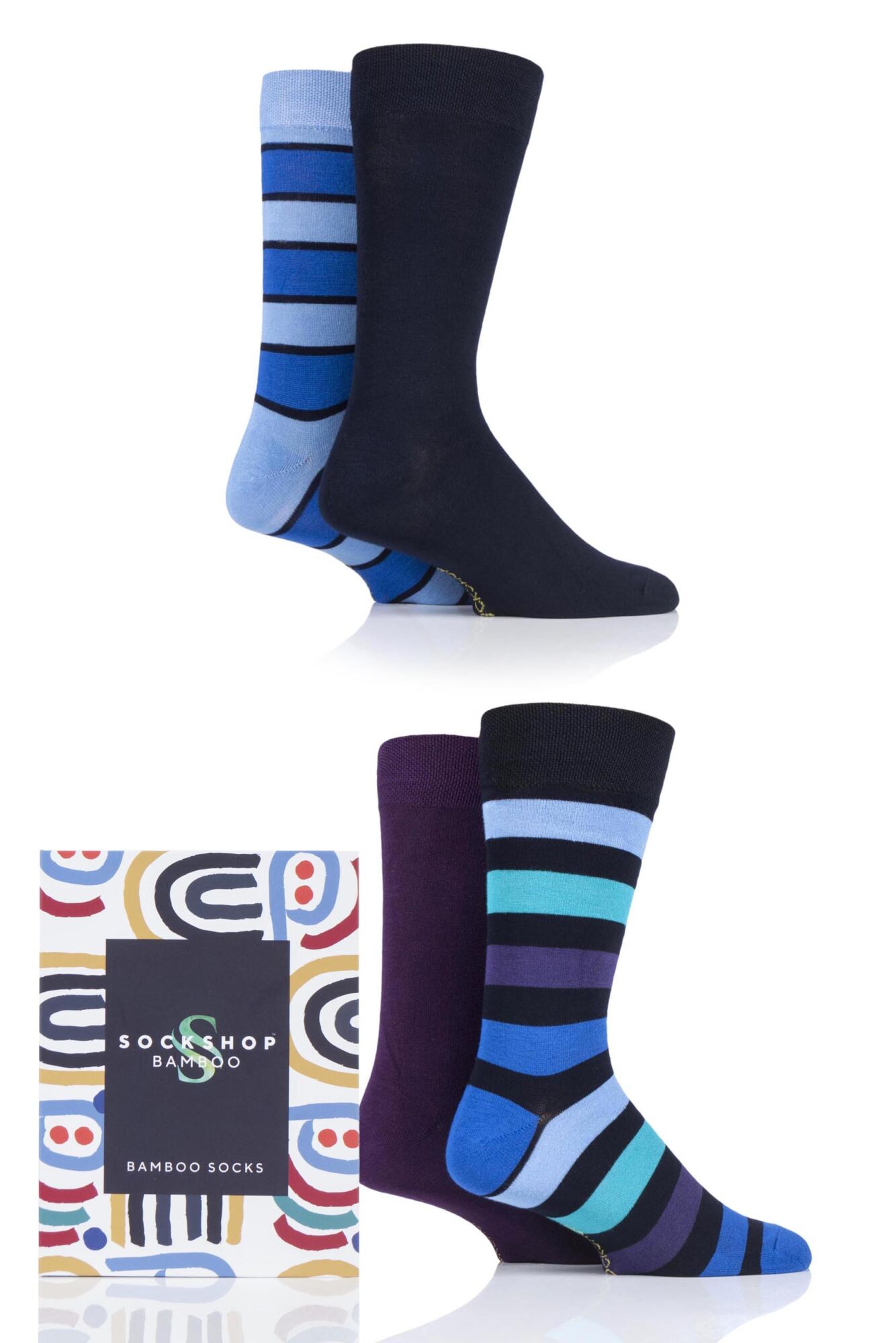4 Pair Gift Boxed Bamboo Colour Burst Socks Men's - SOCKSHOP