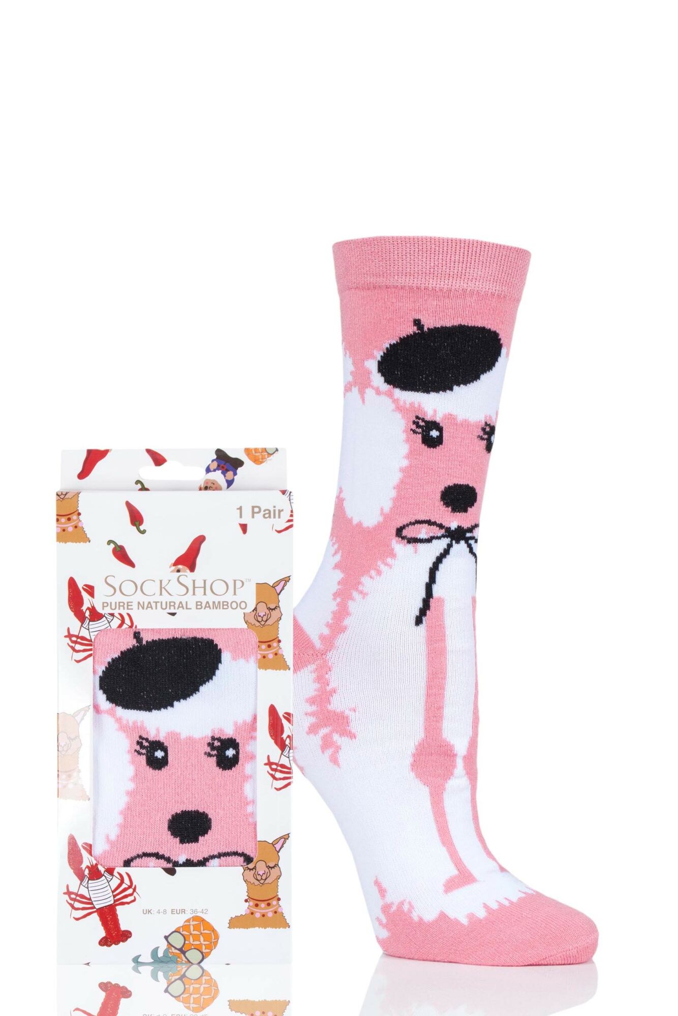 1 Pair Bamboo French Poodle Gift Boxed Socks Ladies - Lazy Panda