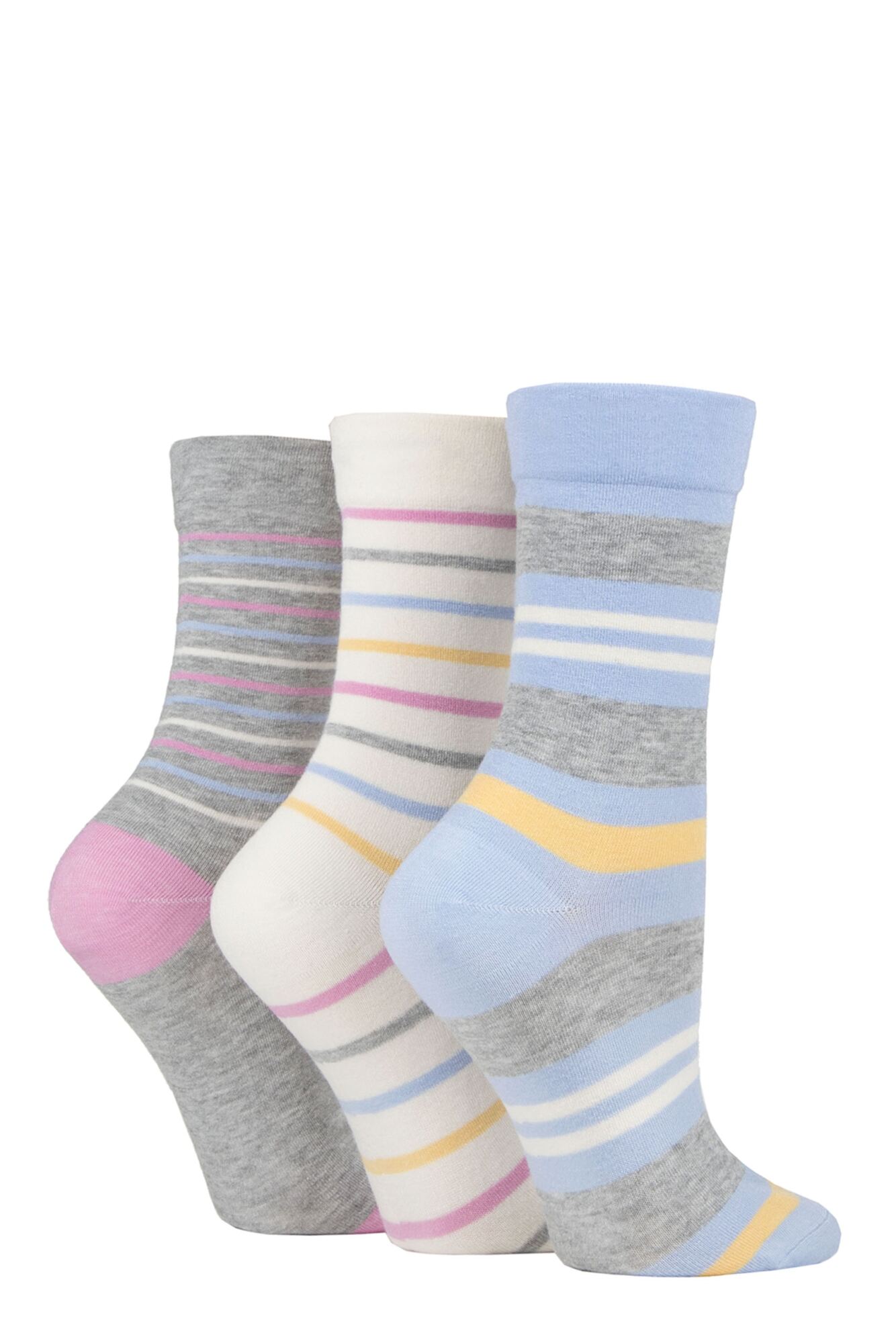 3 Pair Gentle Bamboo Socks with Smooth Toe Seams in Plains and Stripes Ladies - SOCKSHOP