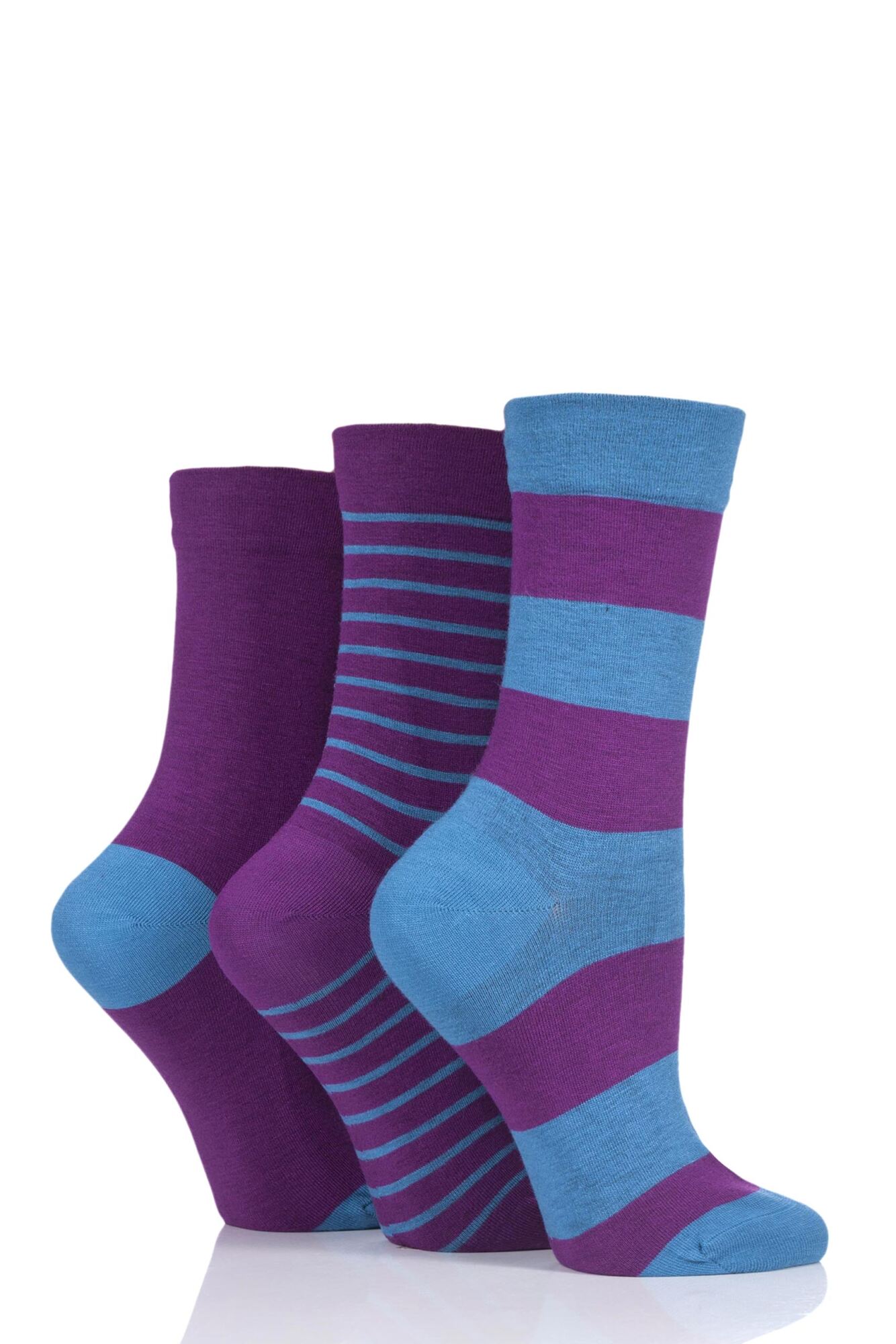 3 Pair Gentle Bamboo Socks with Smooth Toe Seams in Plains and Stripes Ladies - SOCKSHOP