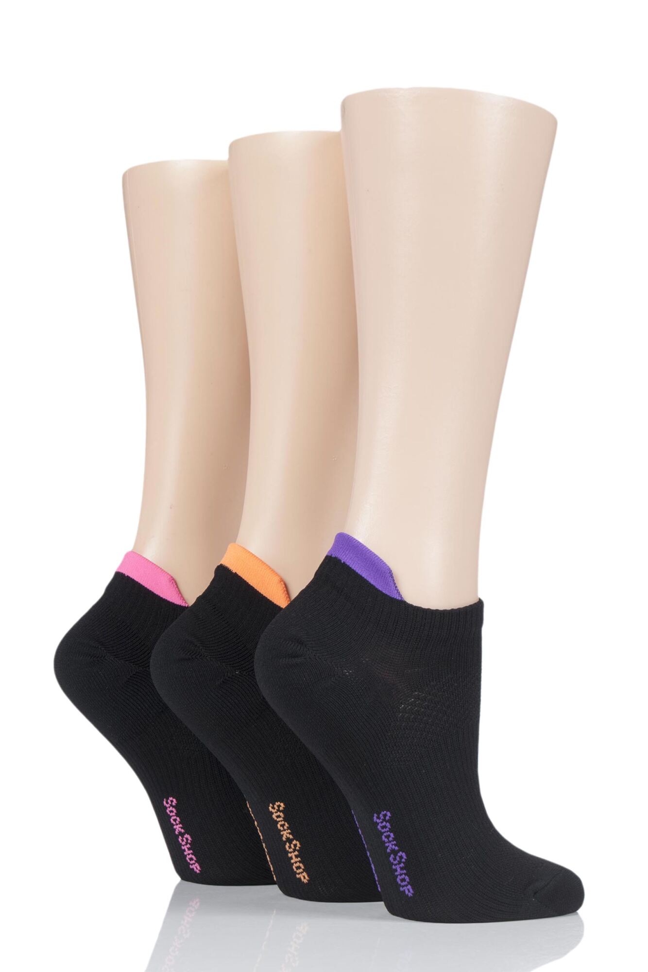 3 Pair Poly Sports No Show Socks Ladies - SOCKSHOP