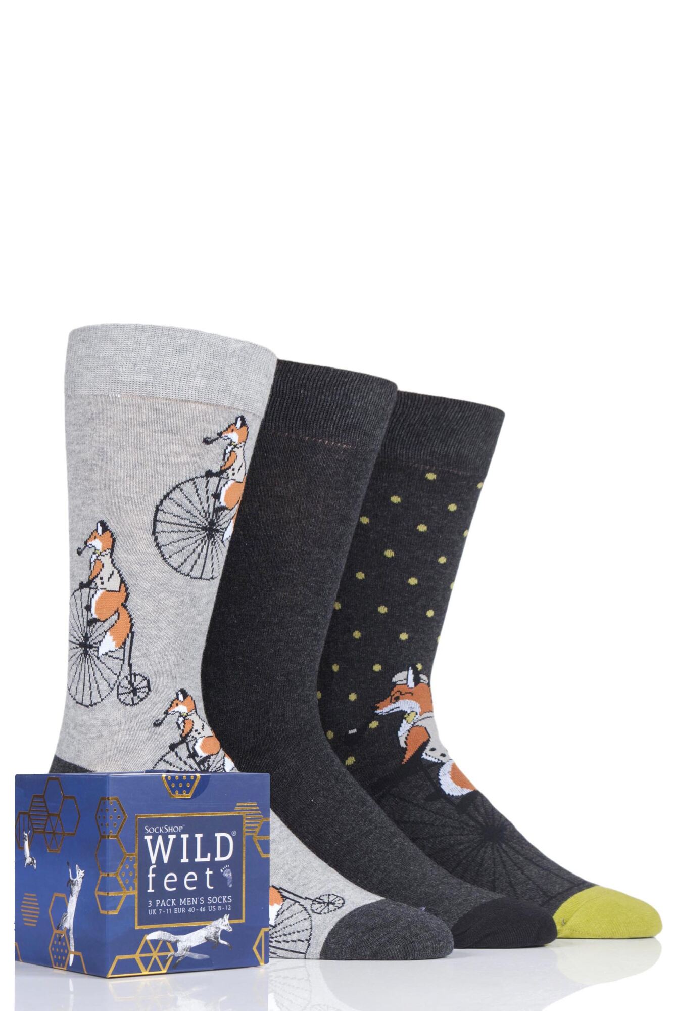 3 Pair Gift Boxed Novelty Cotton Socks Men's - Wild Feet