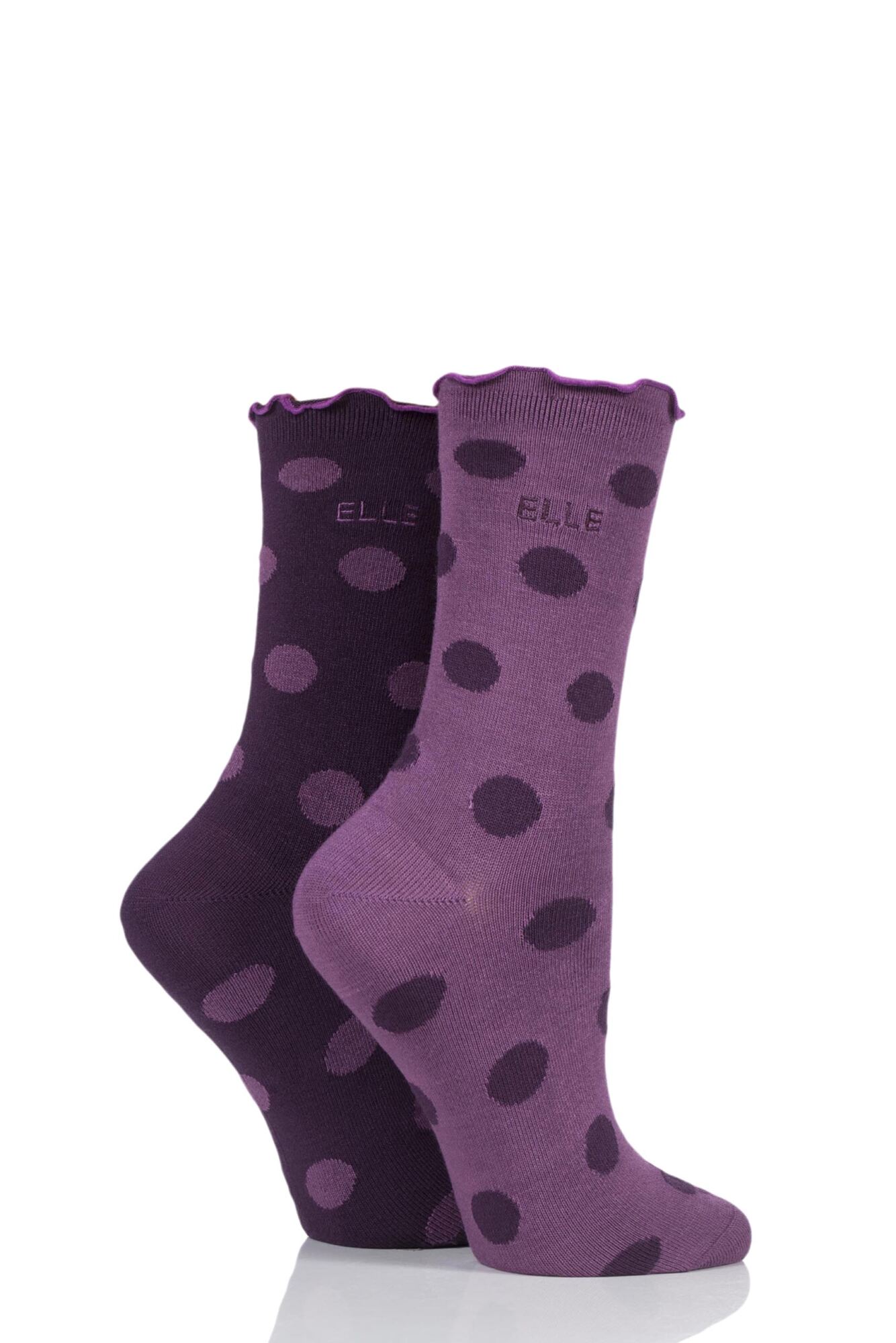 2 Pair Bamboo Patterned and Plain Socks Ladies - Elle