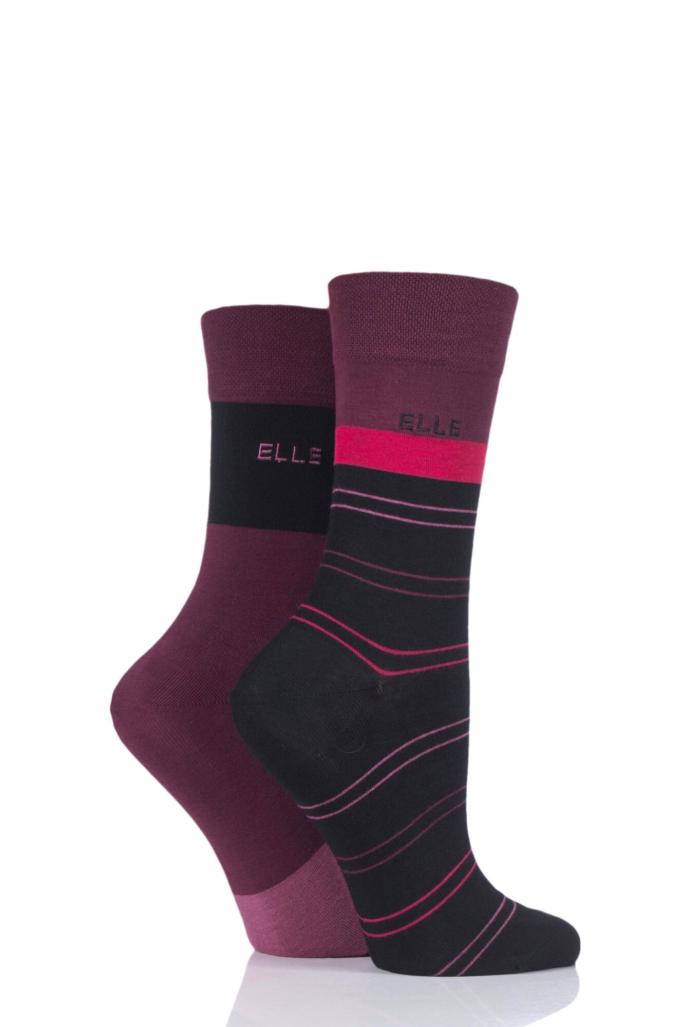  Ladies 2 Pair Elle Bamboo Striped and Plain Socks