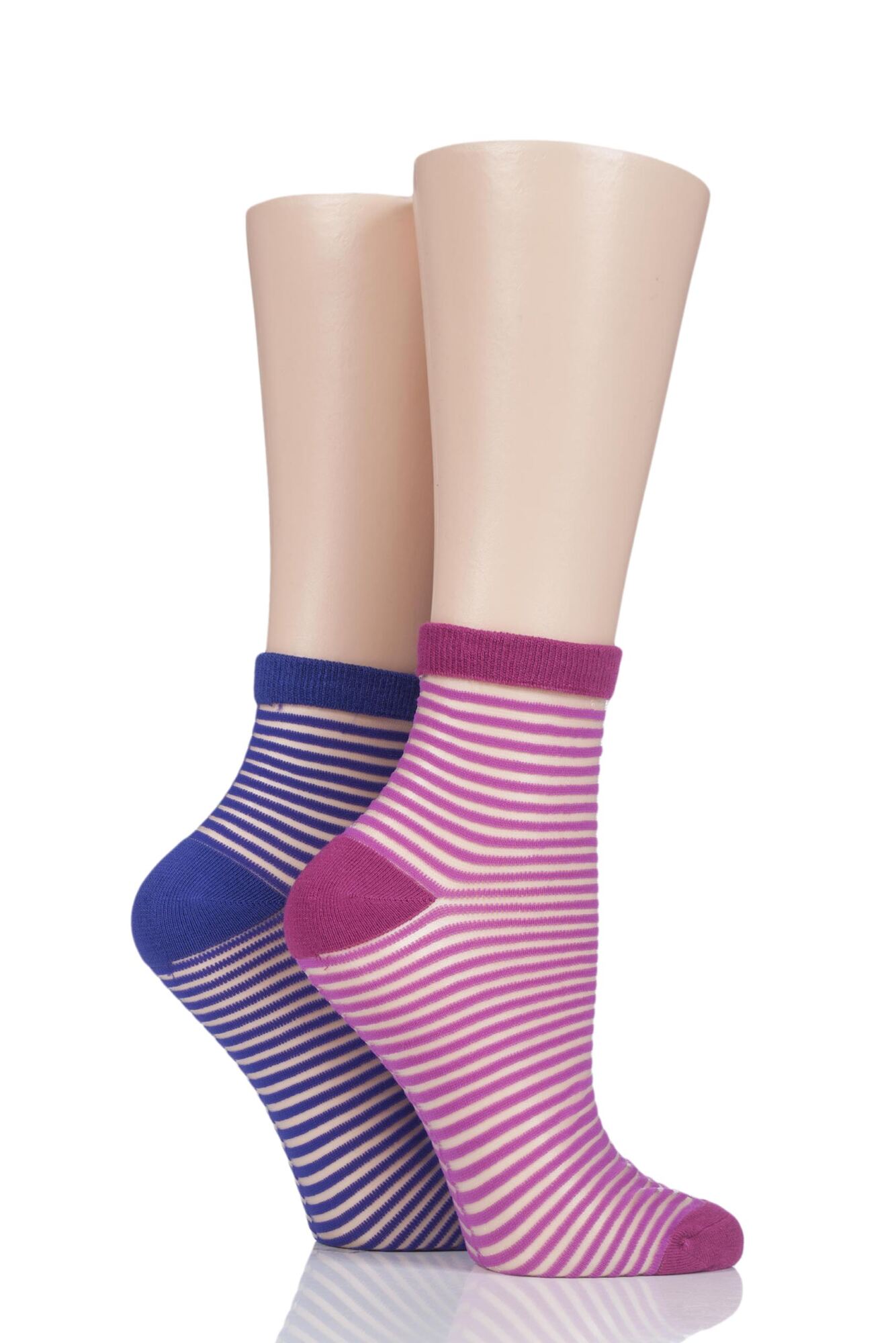 2 Pair Sheer Stripe Bamboo Anklet Socks Ladies - Elle