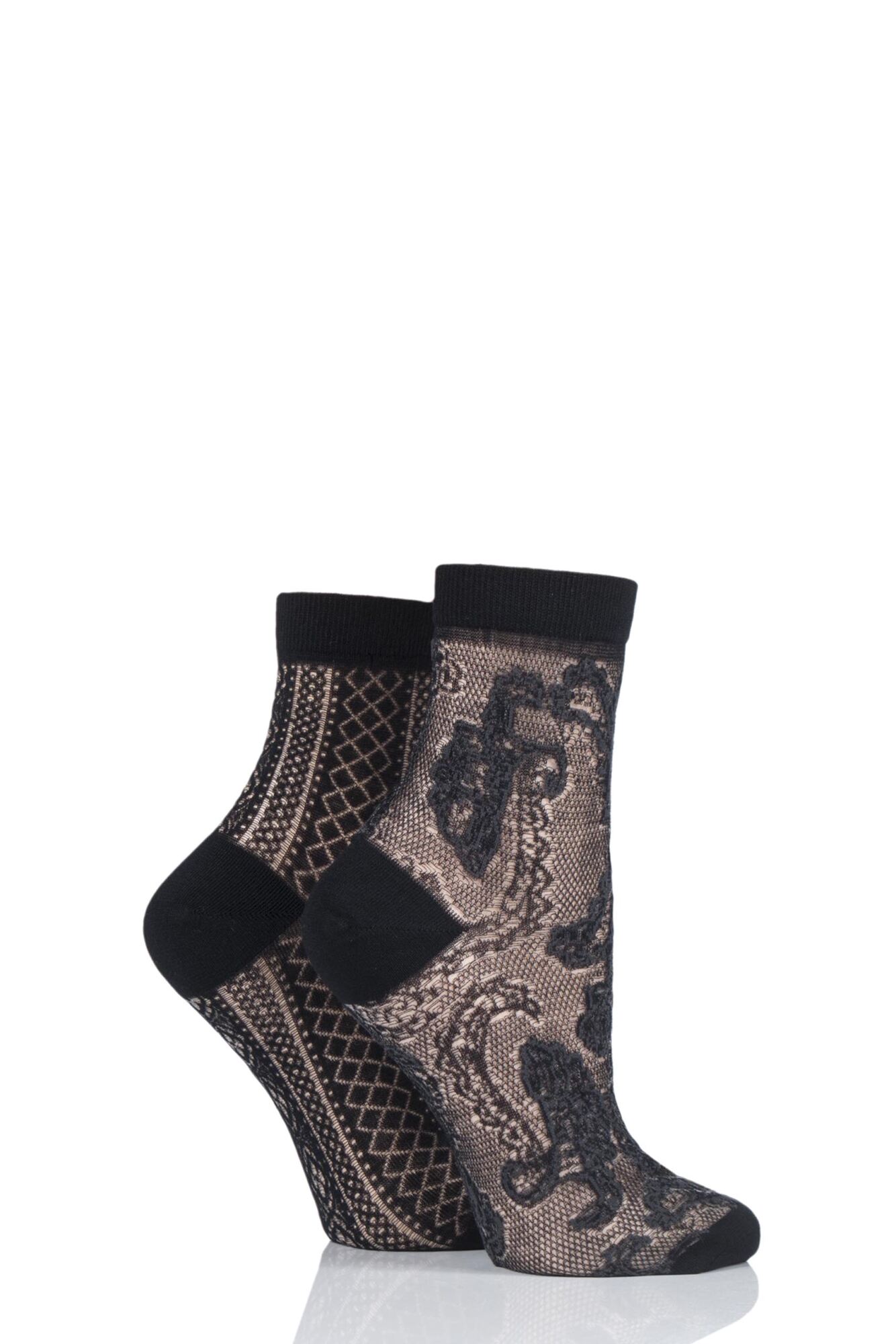 2 Pair Lacy Bamboo Anklet Socks Ladies - Elle