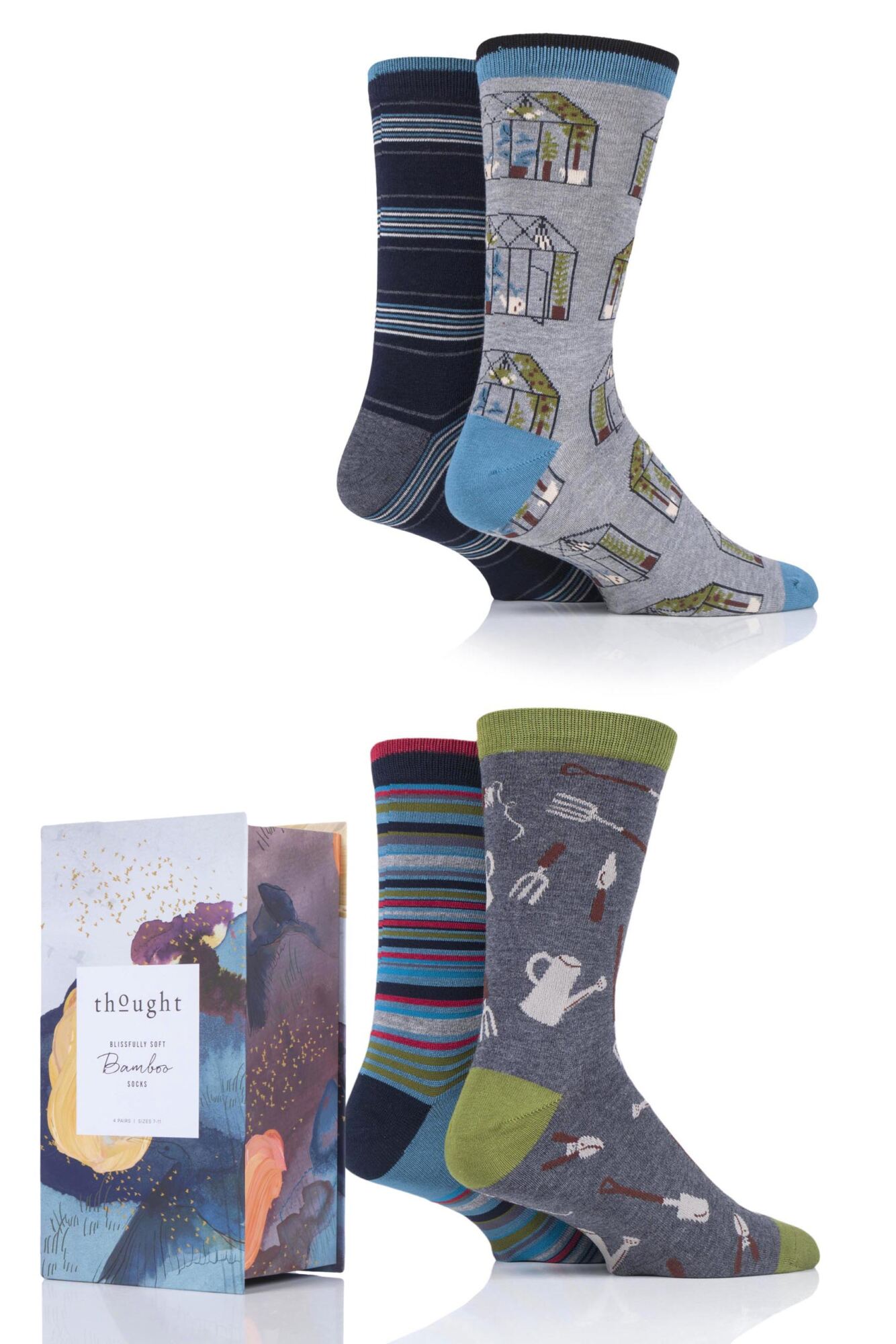  Mens 4 Pair Thought Allotment Bamboo and Organic Cotton Gift Boxed Socks
