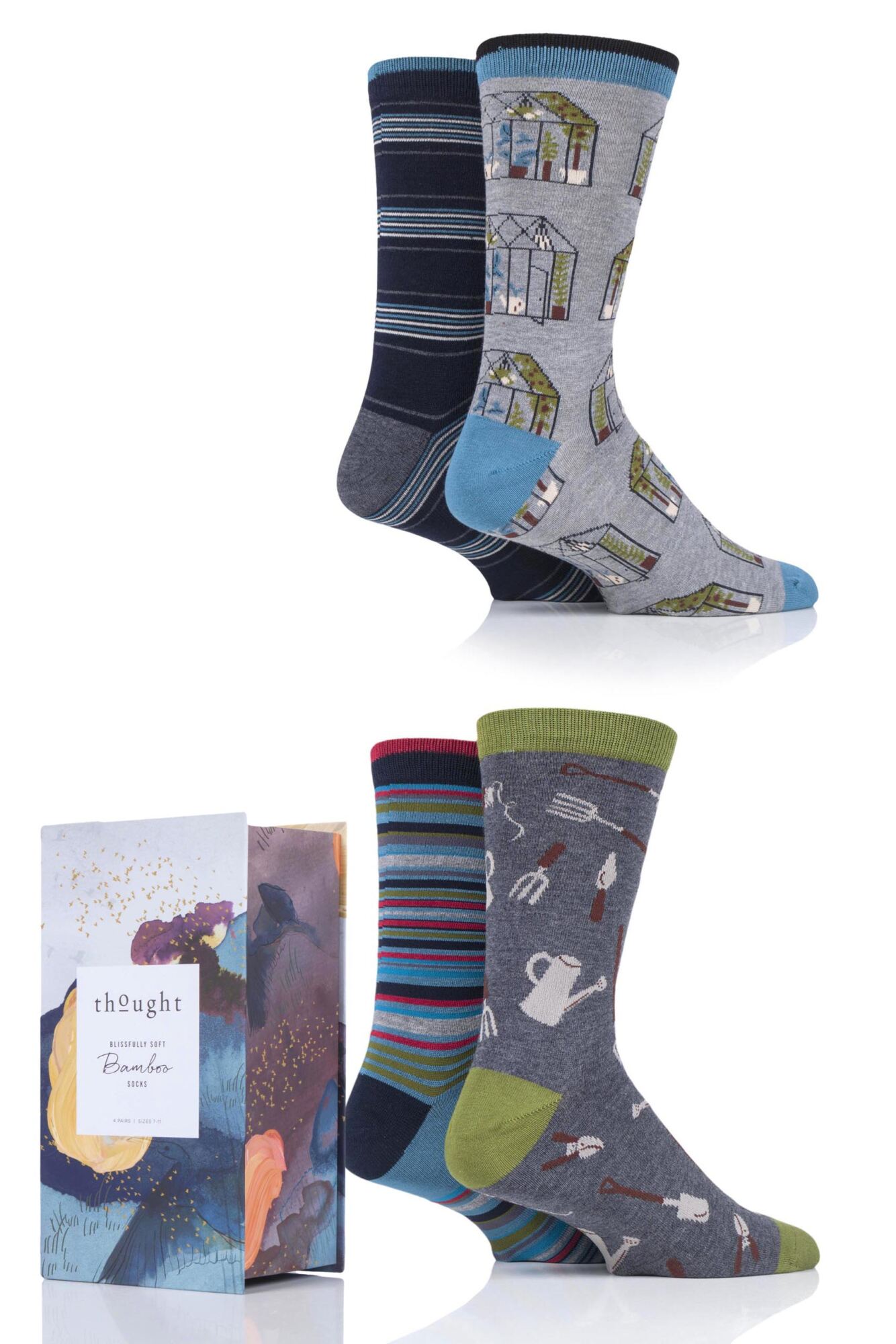 Mens 4 Pair Thought Allotment Bamboo and Organic Cotton Gift Boxed Socks