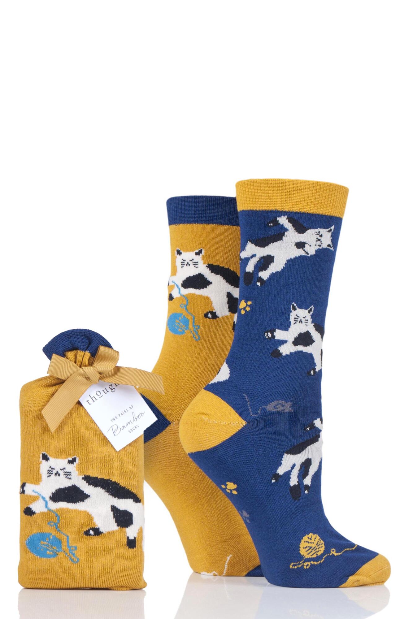  Ladies 2 Pair Thought Kitty Cat Bamboo and Organic Cotton Socks Gift Bag