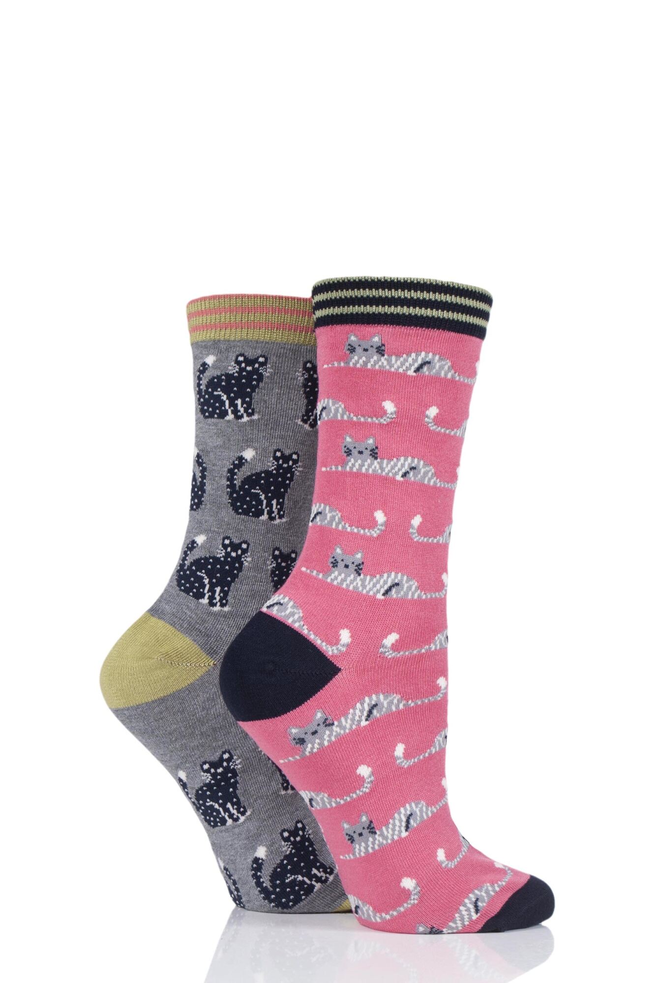  Ladies 2 Pair Thought Feline Cats Bamboo and Organic Cotton Socks