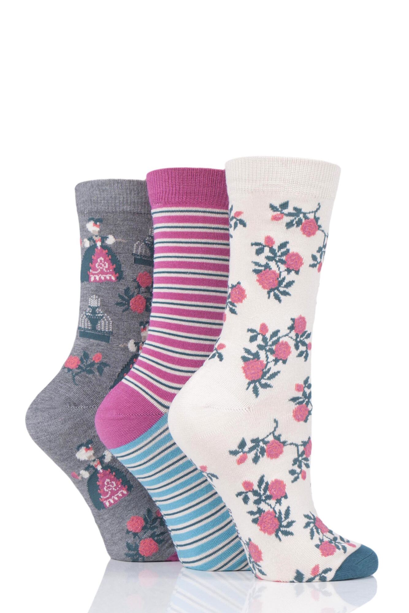  Ladies 3 Pair Thought Matthia Floral Bamboo and Organic Cotton Socks