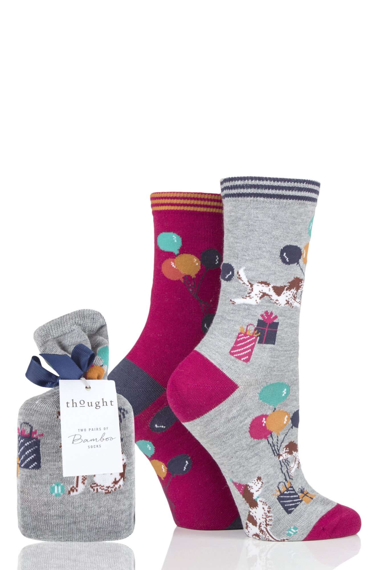 Ladies 2 Pair Thought Eve Party Dog Bamboo and Organic Cotton Gift Bagged Socks