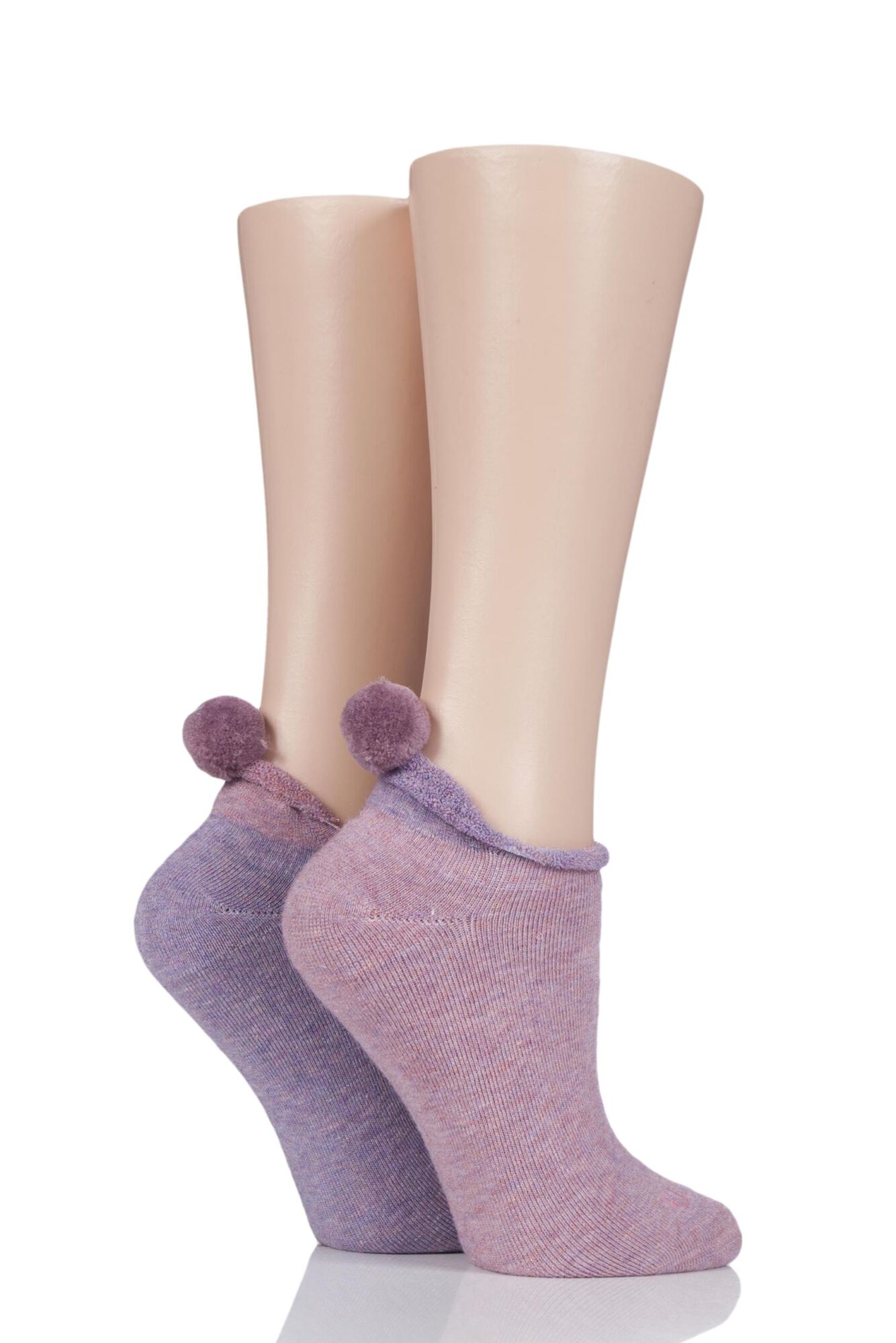 2 Pair Cushioned Trainer Socks with Pom Pom Ladies - Elle
