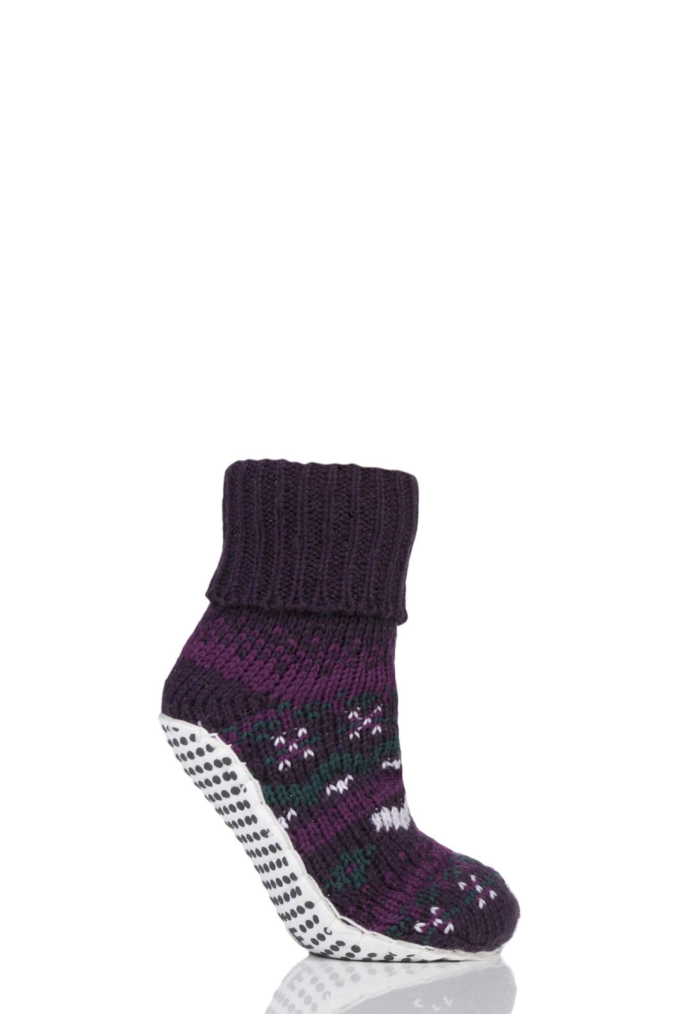 1 Pair Chunky Fair Isle Moccasin Grip Socks Ladies - Elle