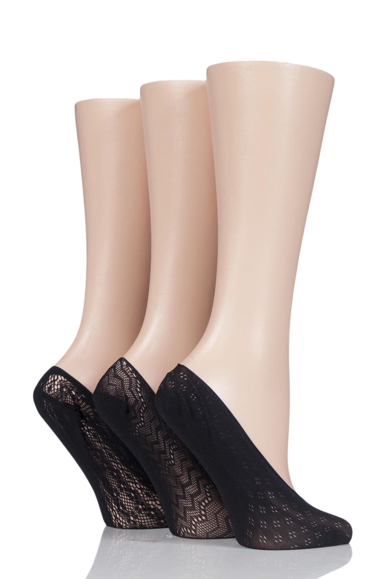 3 Pair Patterned Fishnet Shoe Liner Socks Ladies - Elle