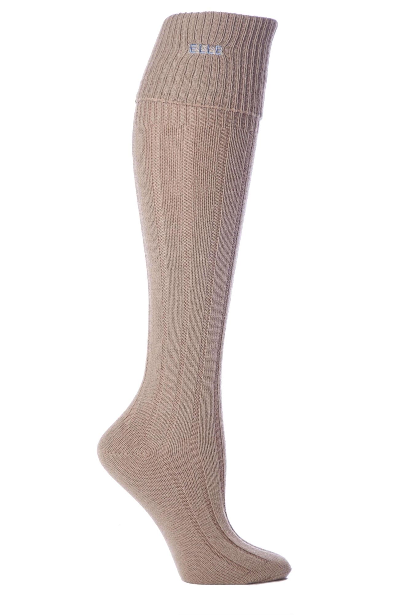 1 Pair Wool Ribbed Knee High Socks with Cuff Ladies - Elle