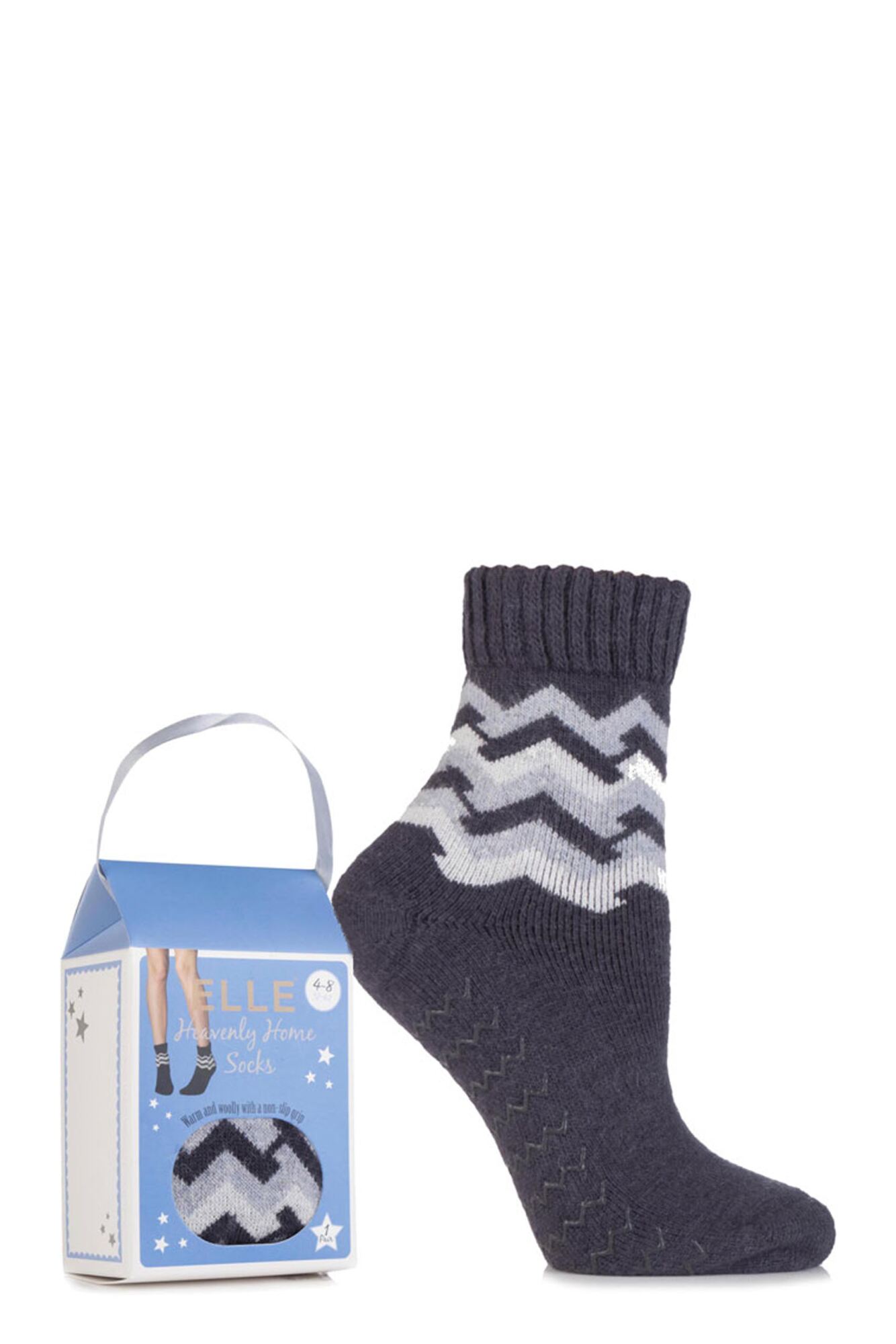 1 Pair Gift Boxed Wool Blend Zig Zag Slipper Socks Ladies - Elle