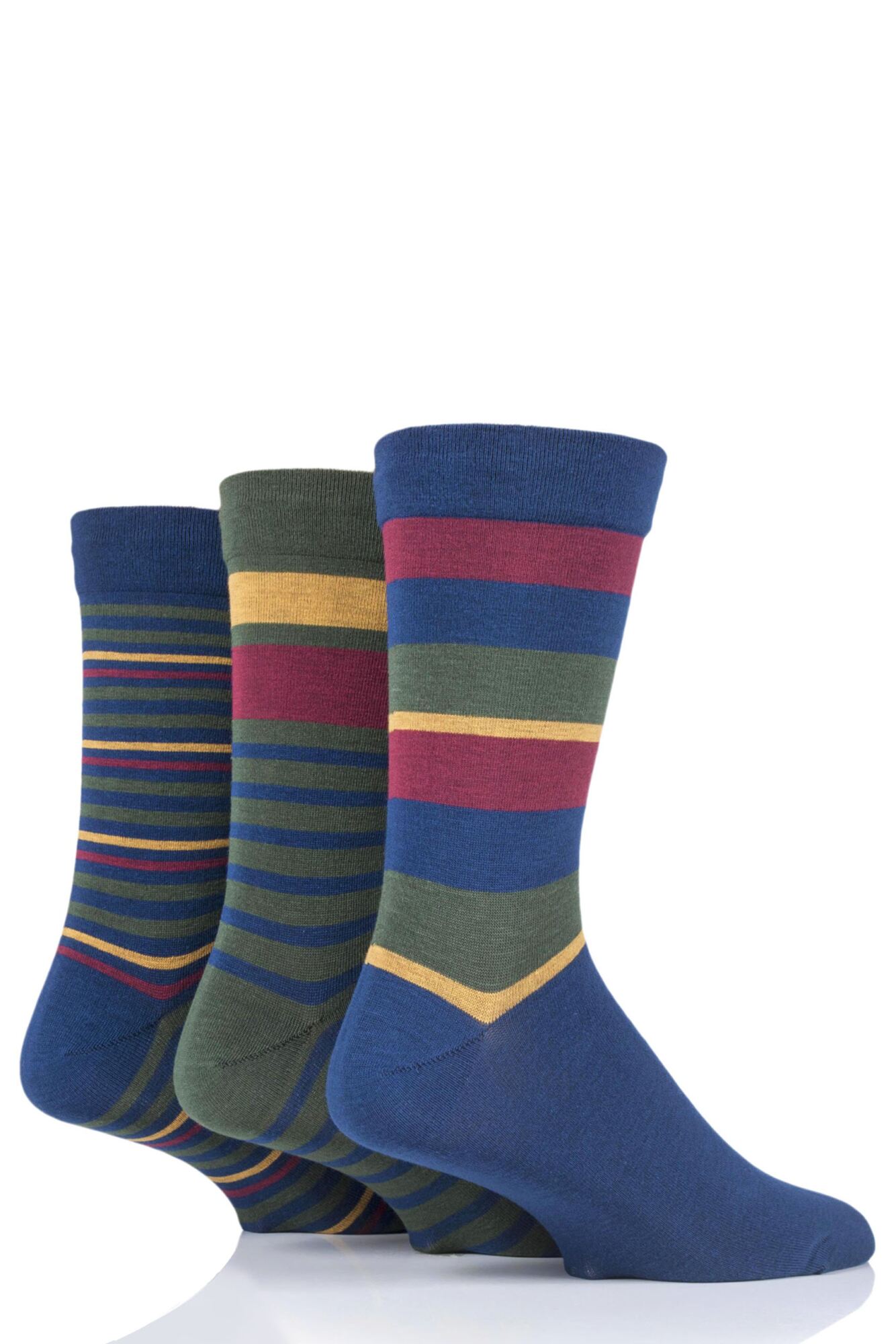 3 Pair Comfort Cuff Gentle Bamboo Striped Socks with Smooth Toe Seams Men's - SOCKSHOP