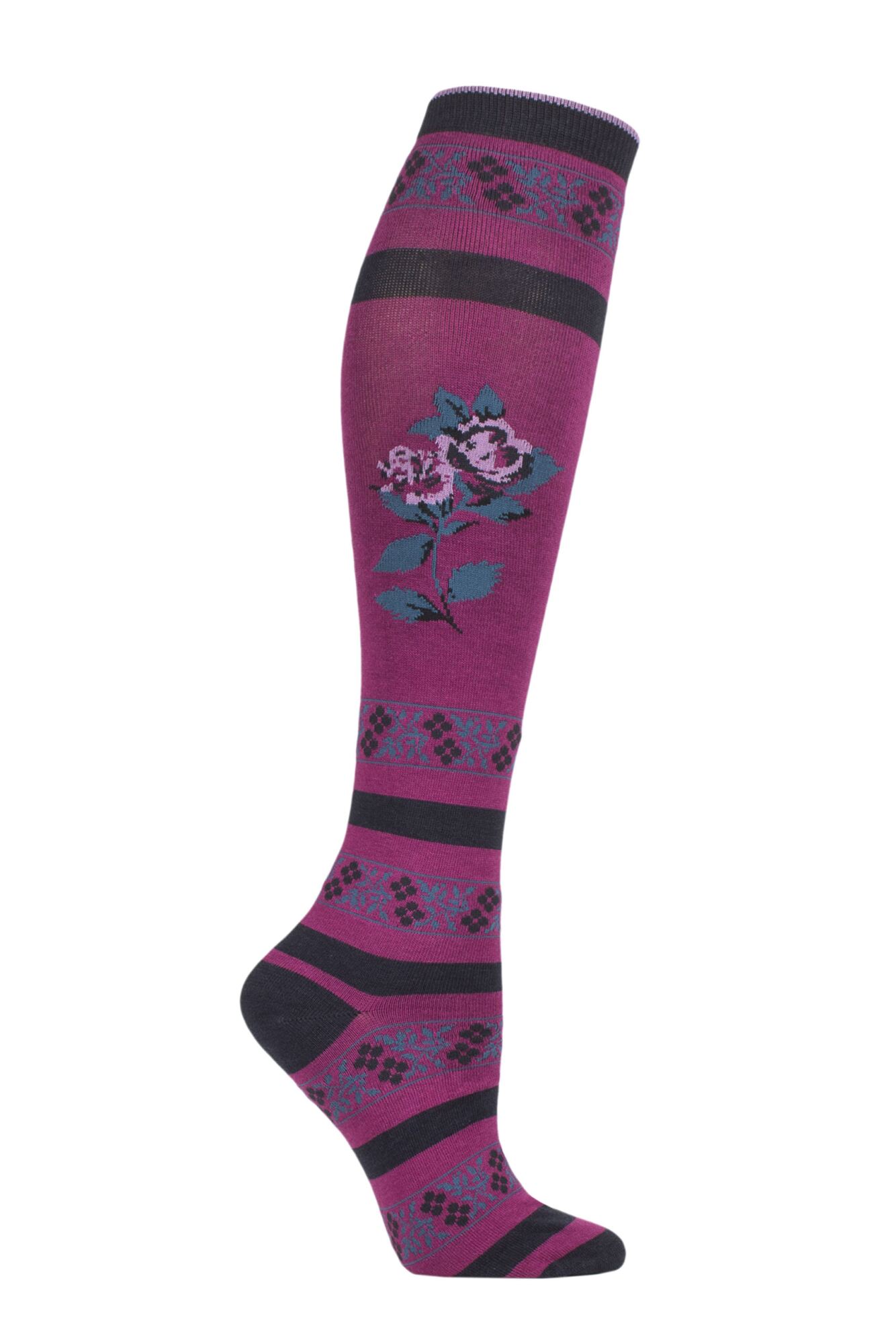 Ladies 1 Pair Thought Denise Floral Bamboo and Organic Cotton Knee High Socks