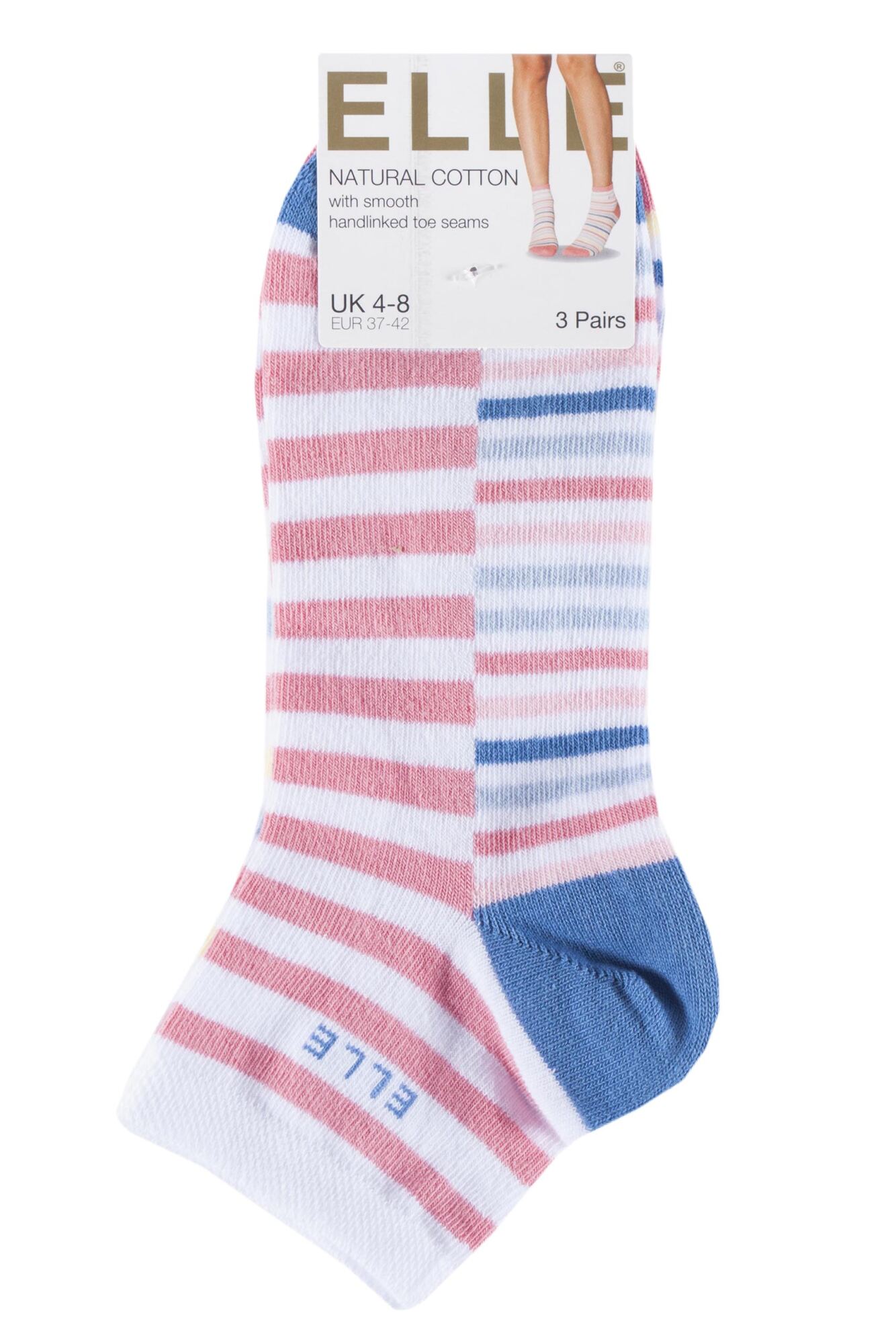 Ladies Elle Striped Cotton Ankle Socks from